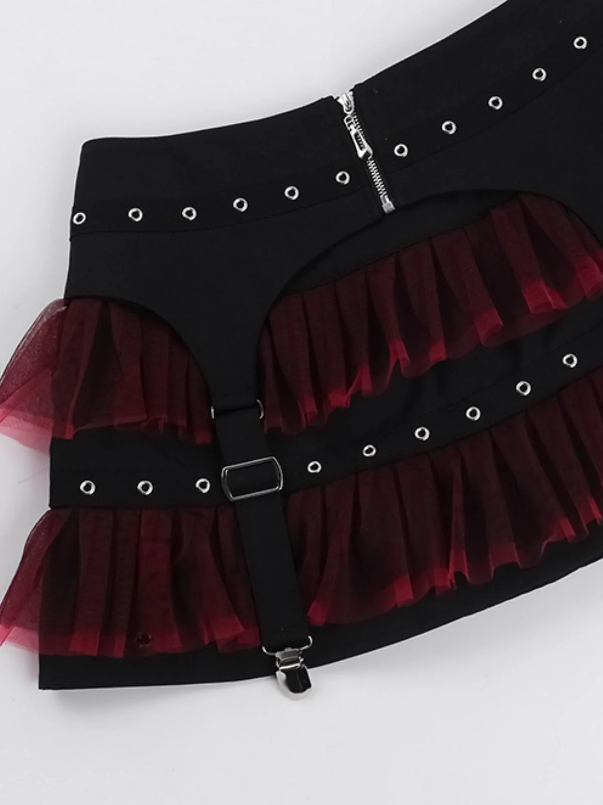2PCS Black 1980s Gothic Steampunk Halter Cross Camisole & Mini Skirt - Image 12