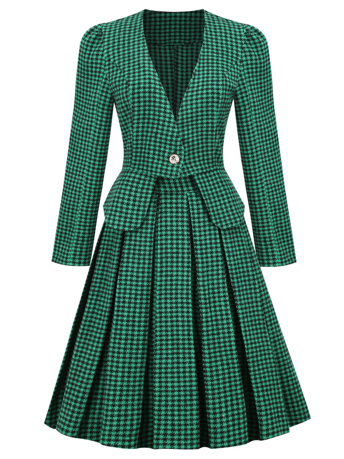 2PCS Black Retro Plaid Blazer & Panel Skirt - Image 13