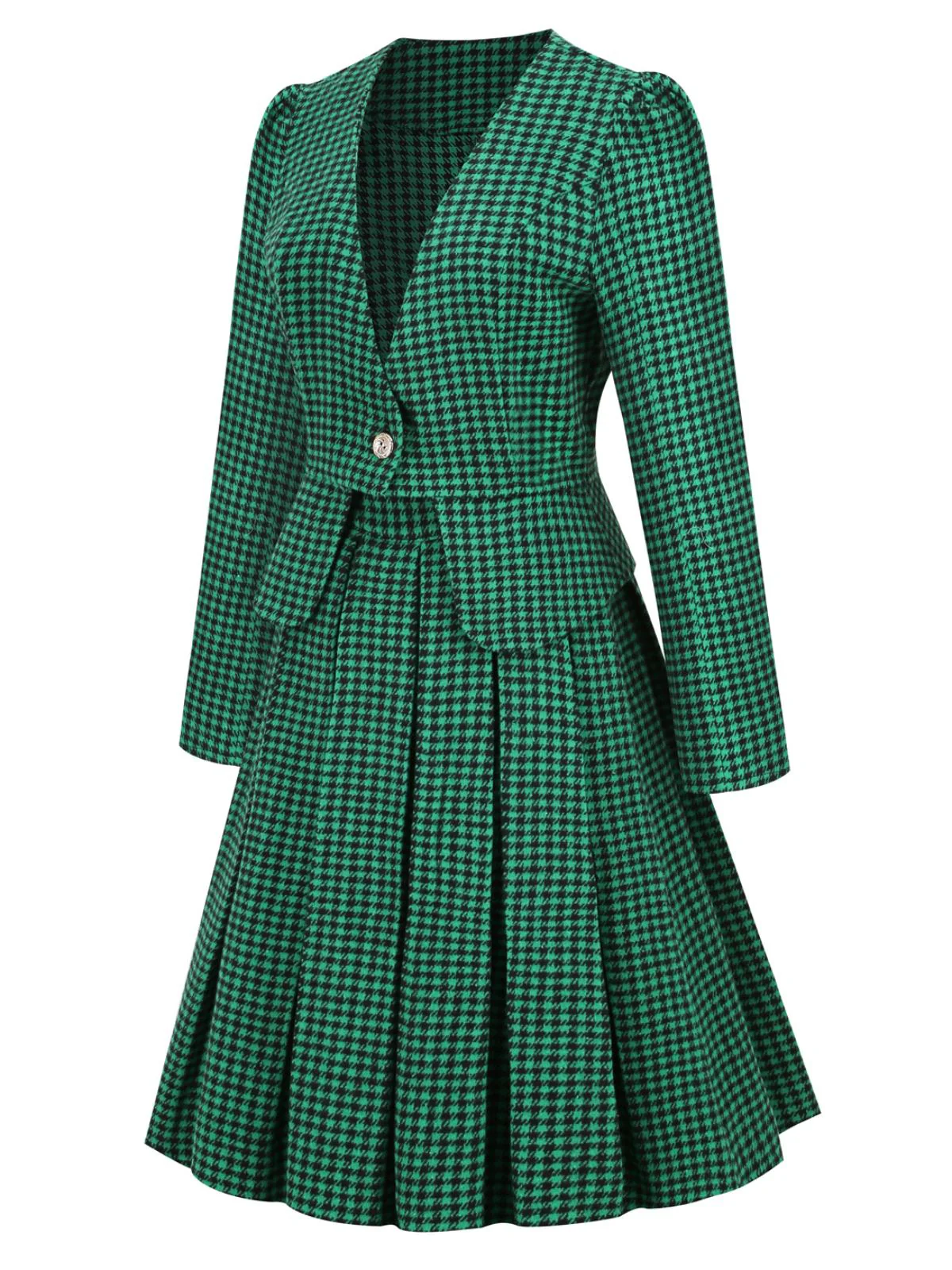 2PCS Black Retro Plaid Blazer & Panel Skirt - Image 14