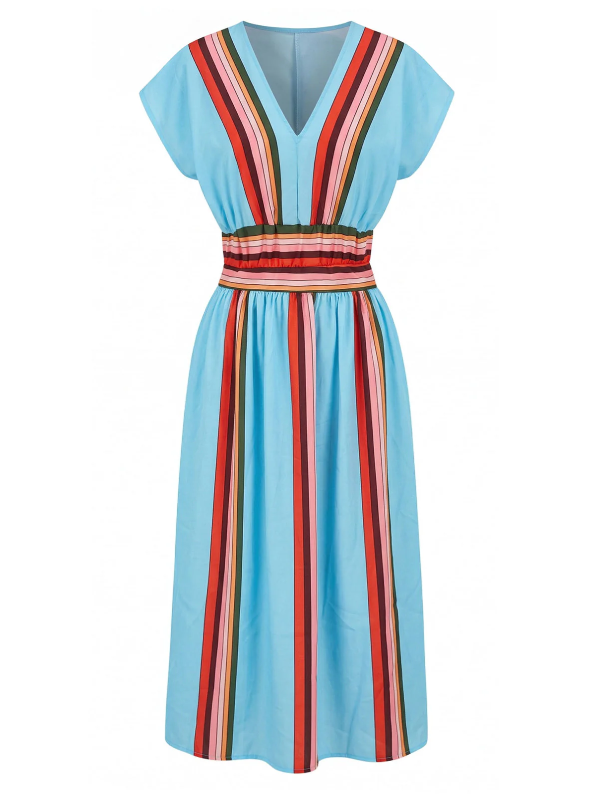 2PCS Blue 1940s Stripe V-Neck Top & Skirt - Image 2