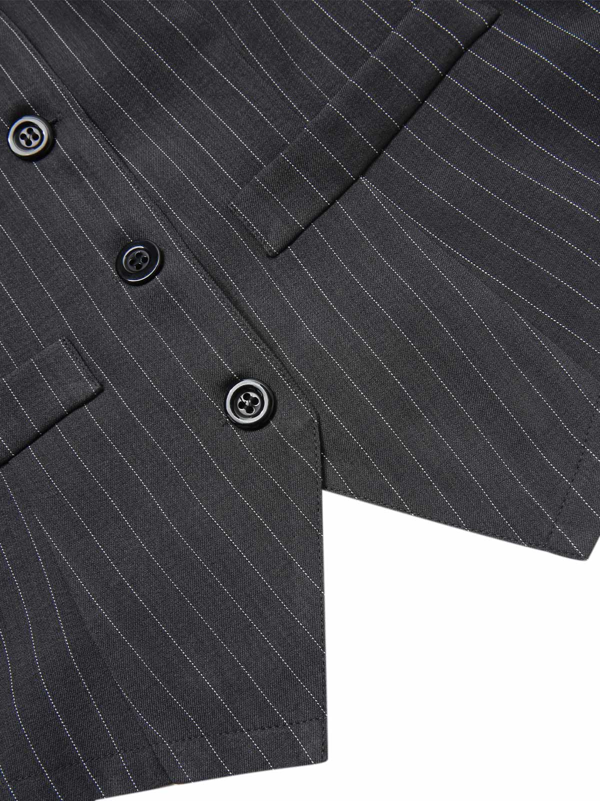 2PCS Dark Gray 1960s Pinstripes Top & Pleated Skirt - Image 9