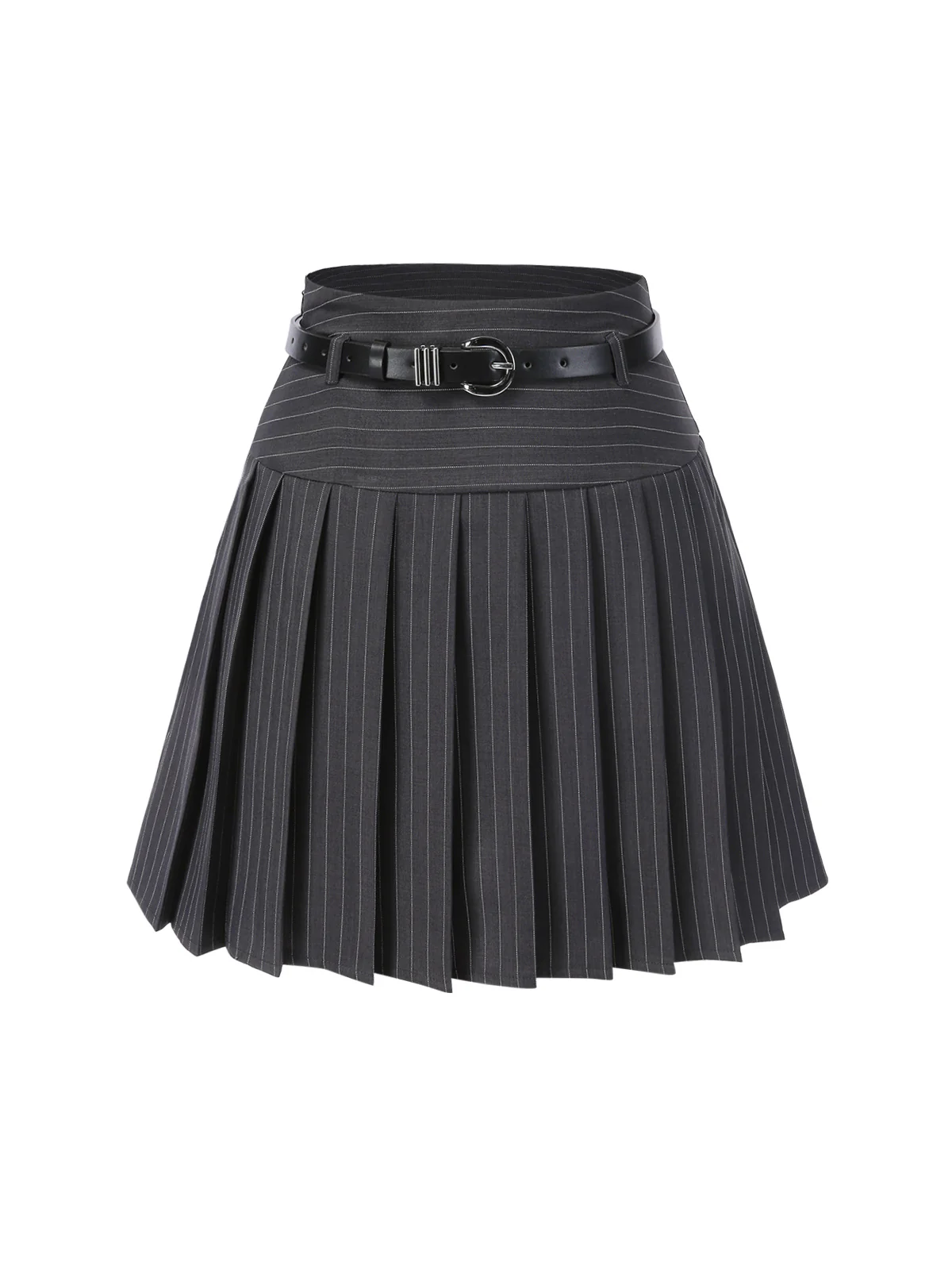 2PCS Dark Gray 1960s Pinstripes Top & Pleated Skirt - Image 10