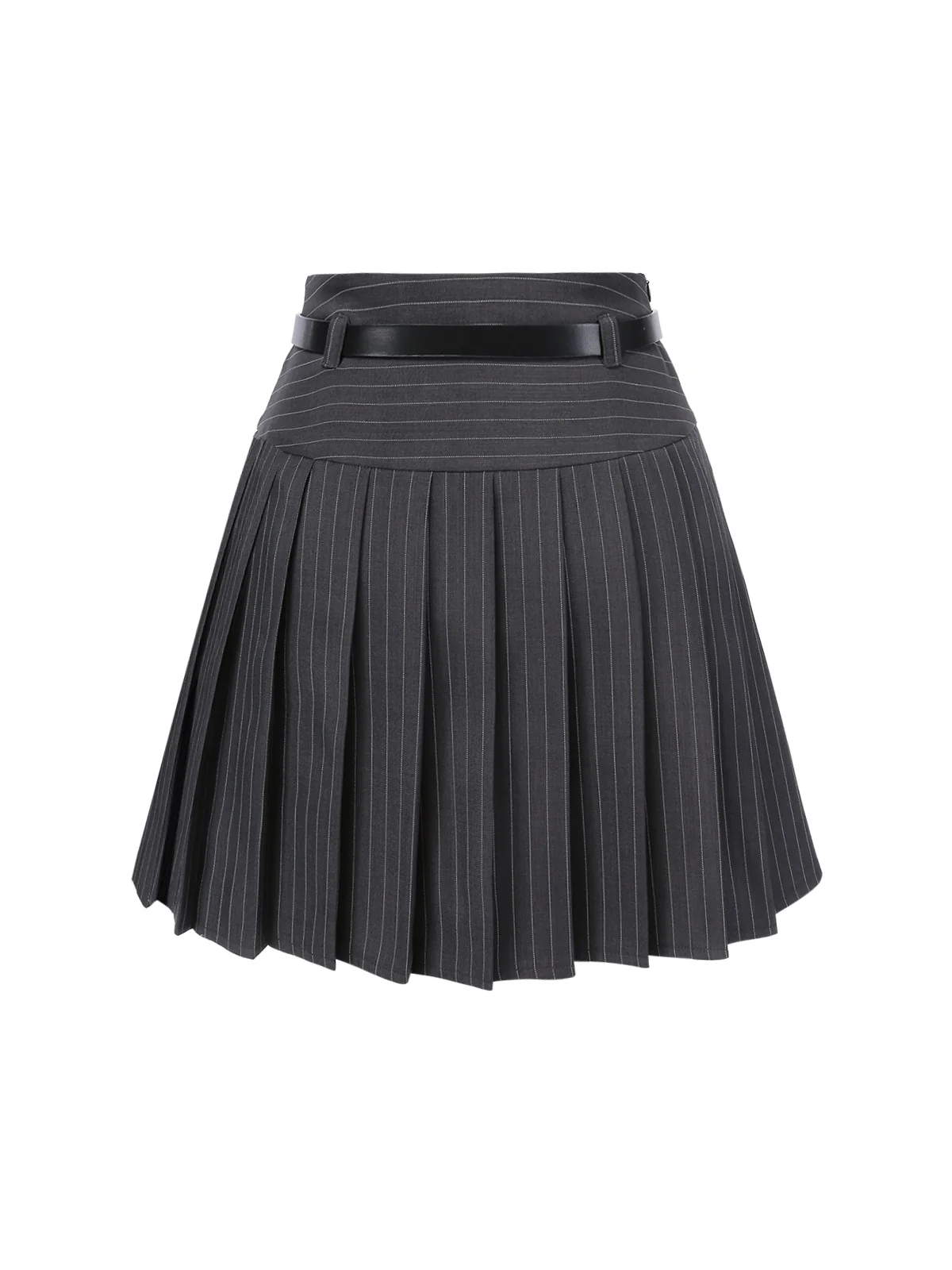 2PCS Dark Gray 1960s Pinstripes Top & Pleated Skirt - Image 11