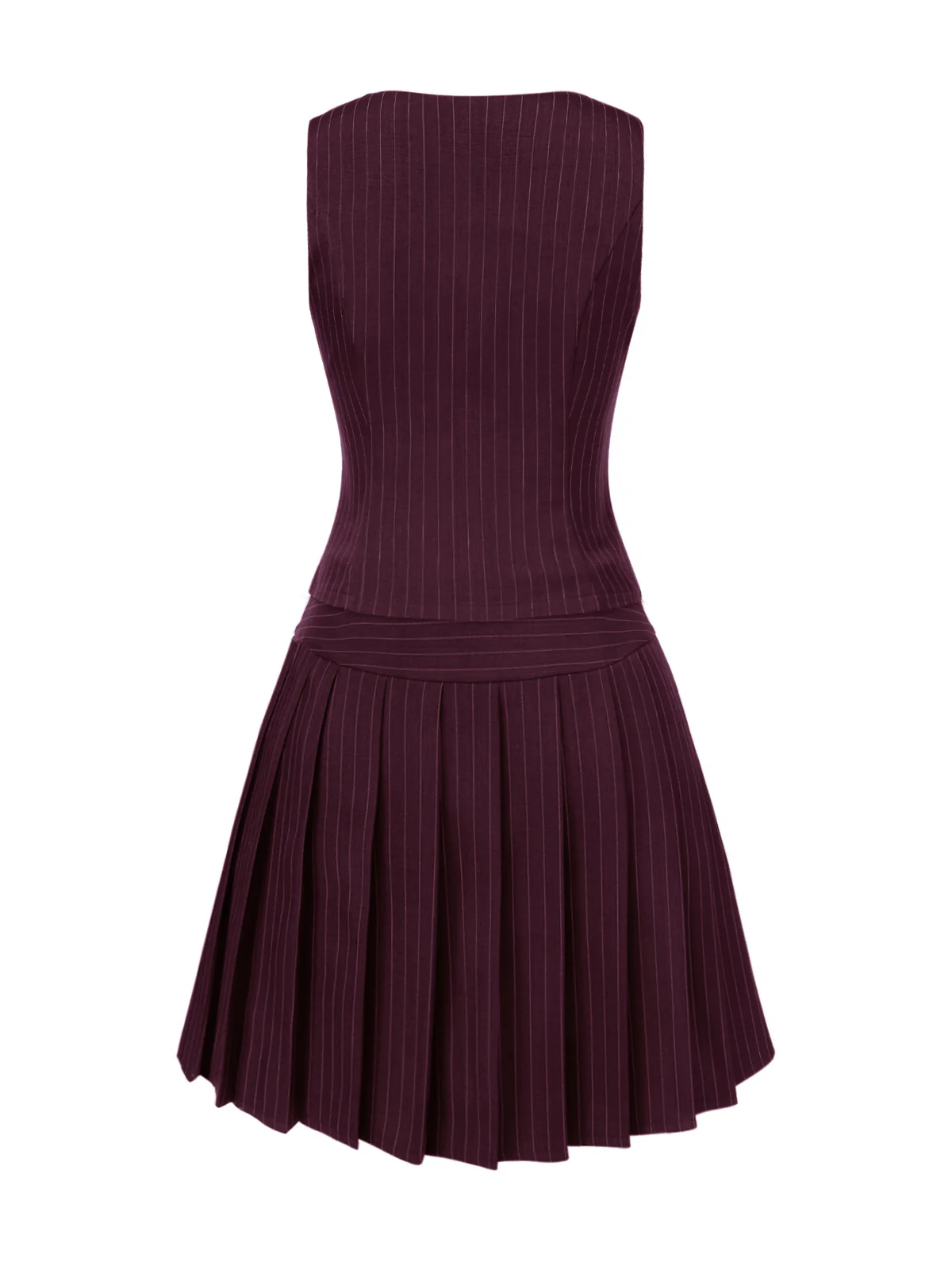 2PCS Dark Gray 1960s Pinstripes Top & Pleated Skirt - Image 14