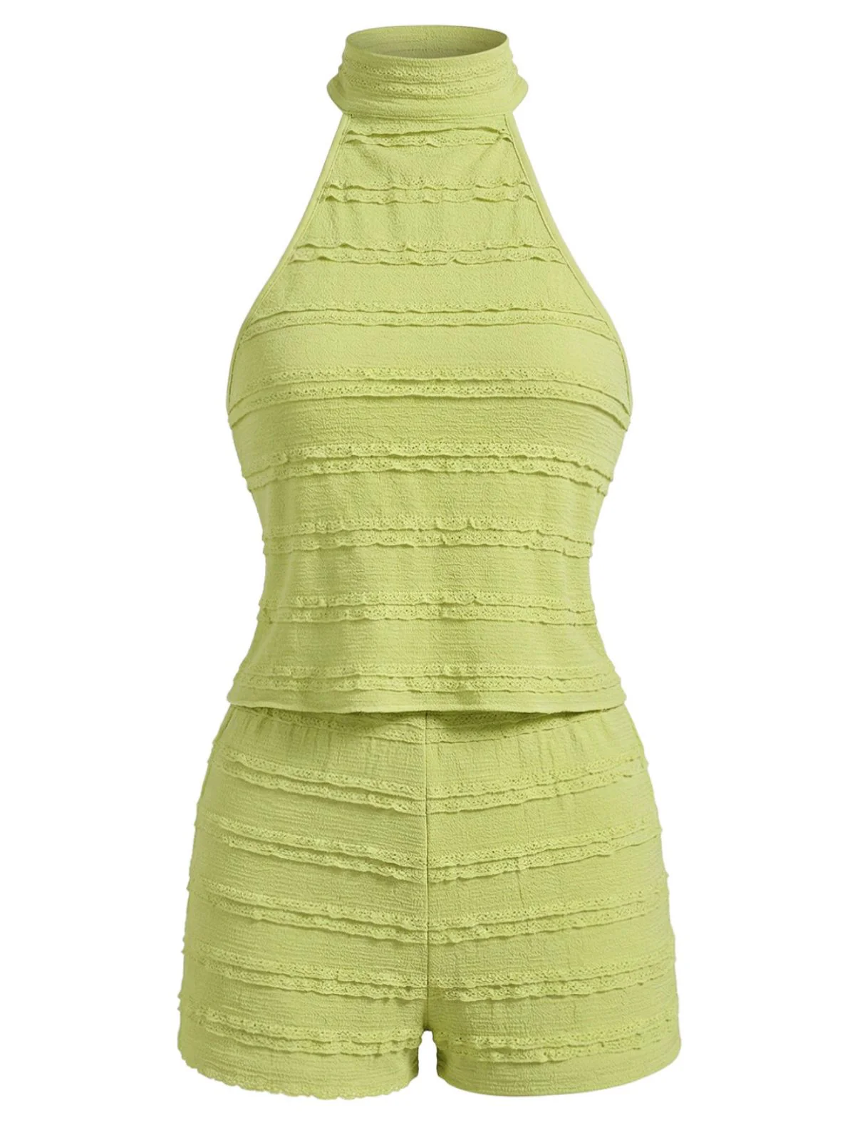 2PCS Green 1940s Lace Trim Halter Top & Shorts - Image 2