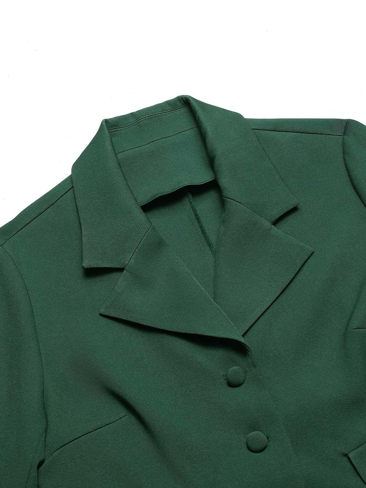 2PCS Green 1940s Lapel Button Blazer & Plaids Dress - Image 9