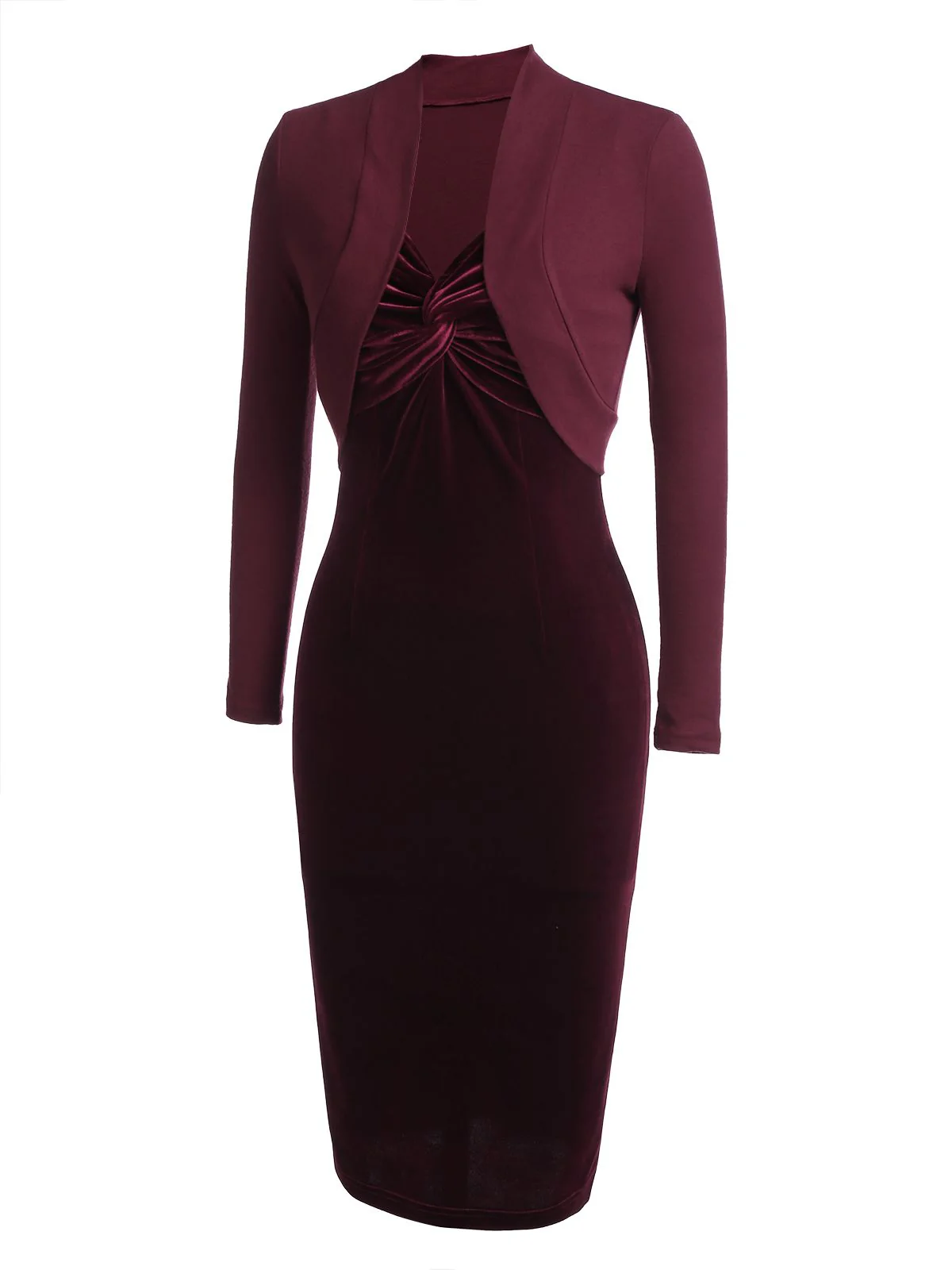2PCS Green 1960s Velvet Bodycon Dress - Image 5