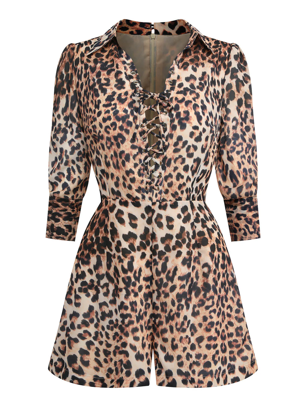 2PCS 1950s Leopard Lapel Romper & Khaki Skirt - Image 5