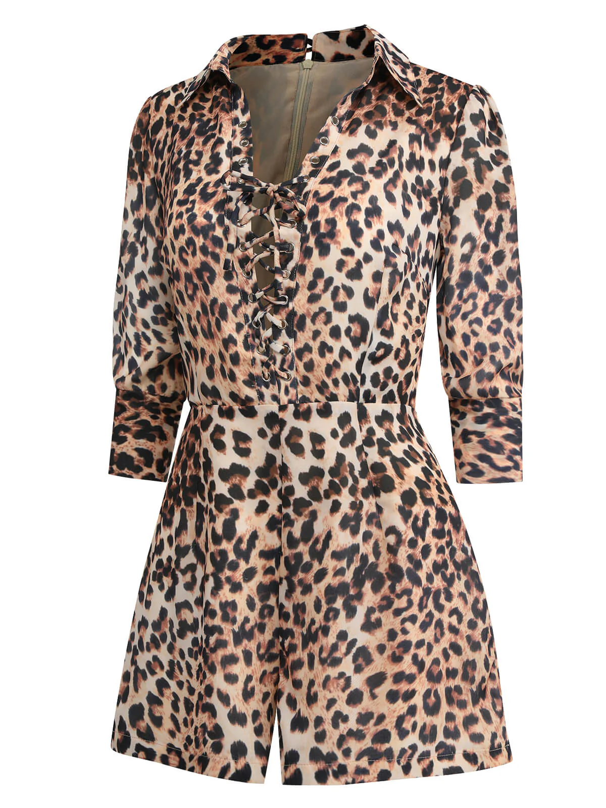 2PCS 1950s Leopard Lapel Romper & Khaki Skirt - Image 6