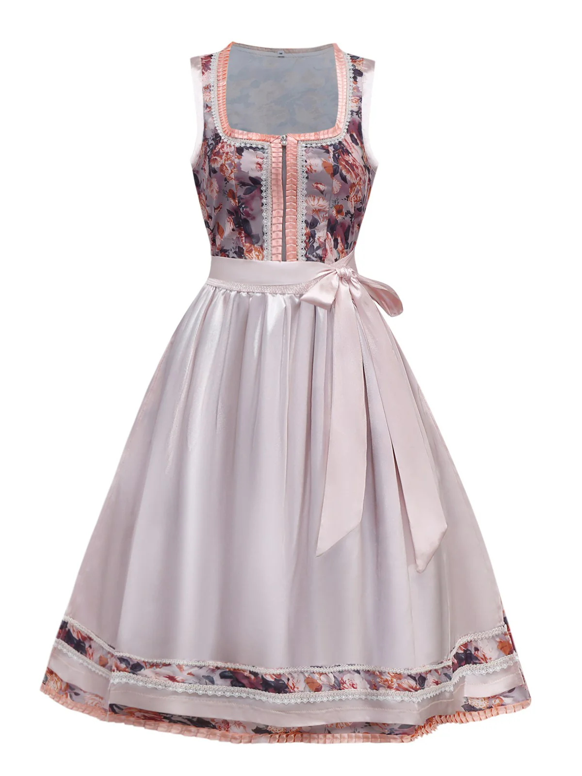 2PCS Multicolor 1950s Floral Dirndl Dress & Apron