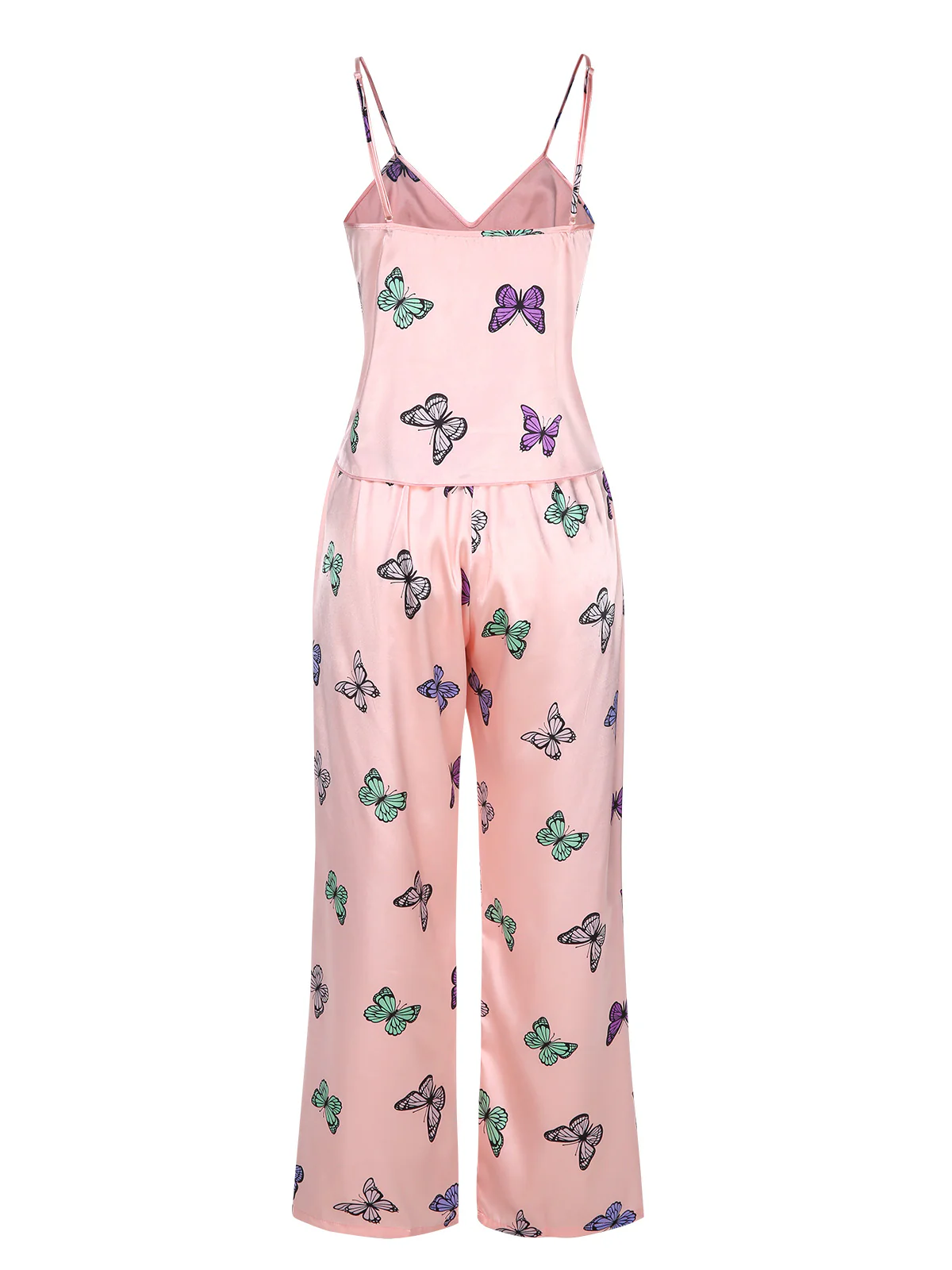2PCS Pink 1950s Butterfly Suspender V-Neck Sleepwear - Image 2