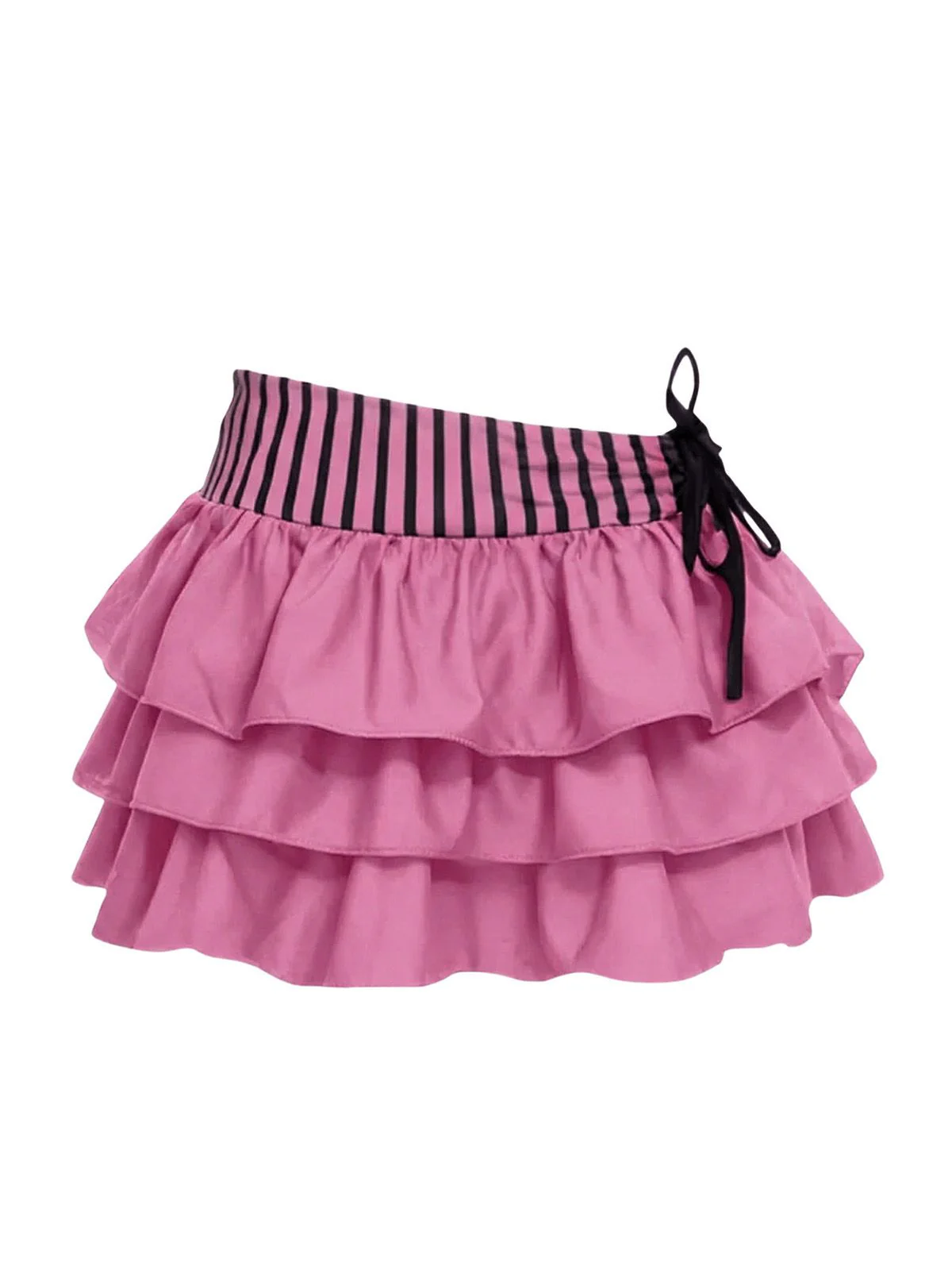 2PCS Pink 1960s Striped Halter Bikini Set & Tiered Cover-Up - Image 3