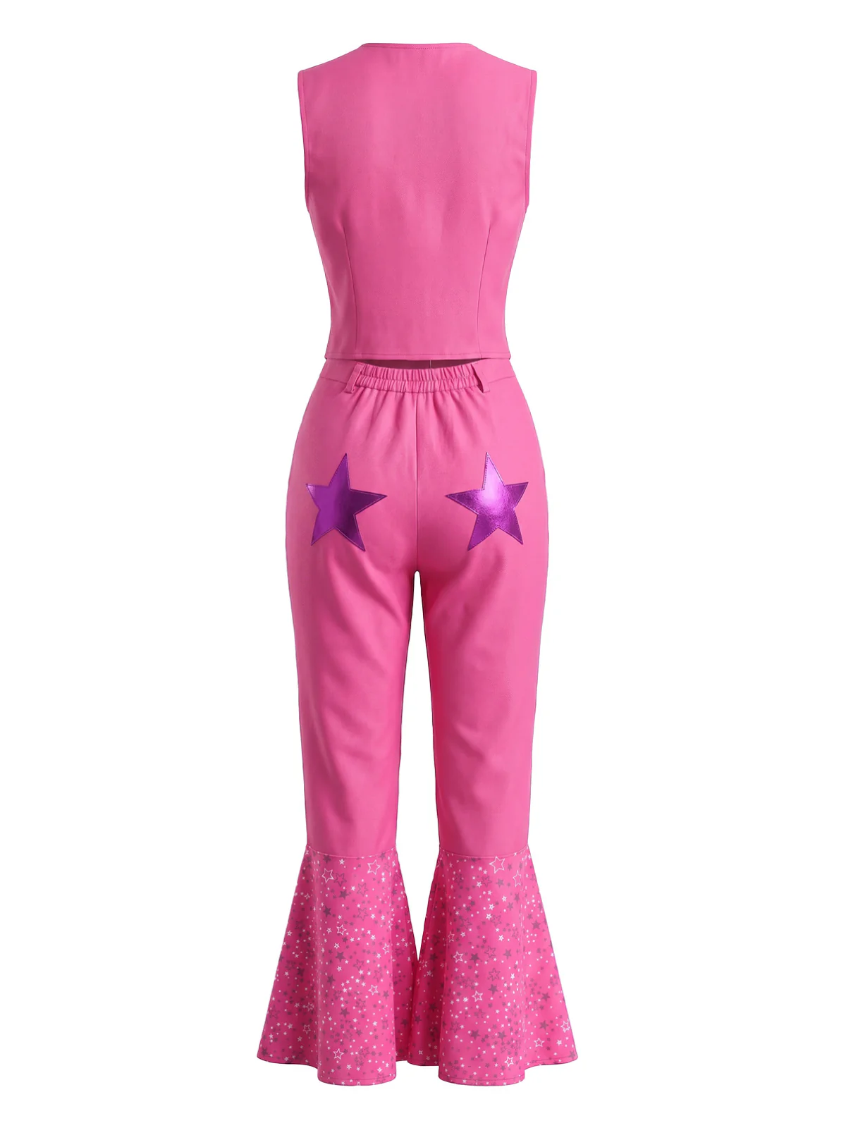 2PCS Pink 1970s Barbie V-Neck Top & Flare Pants - Image 3