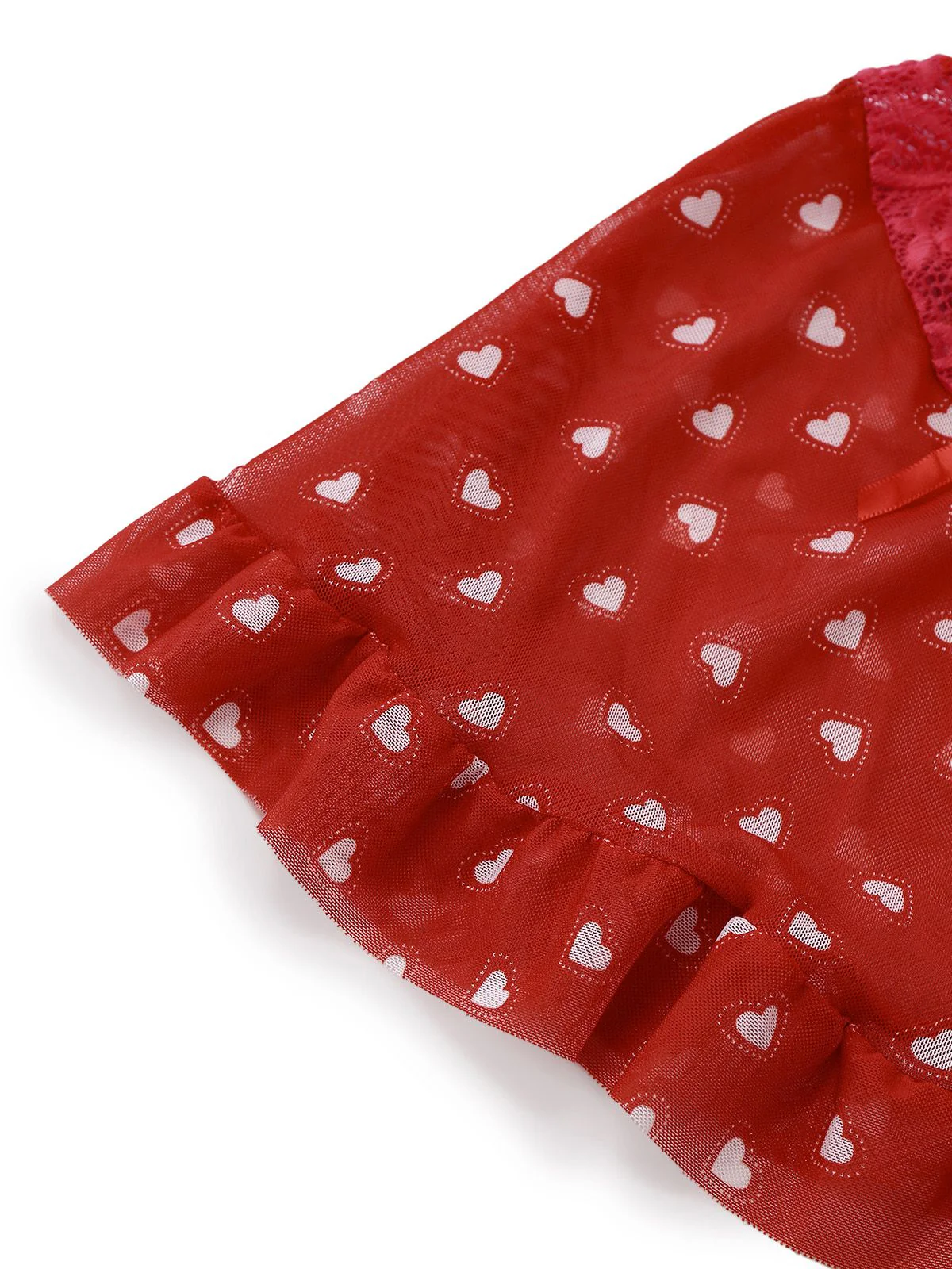 2PCS Red 1960s Heart Bow Ruffled Valentine's Pajamas - Image 8