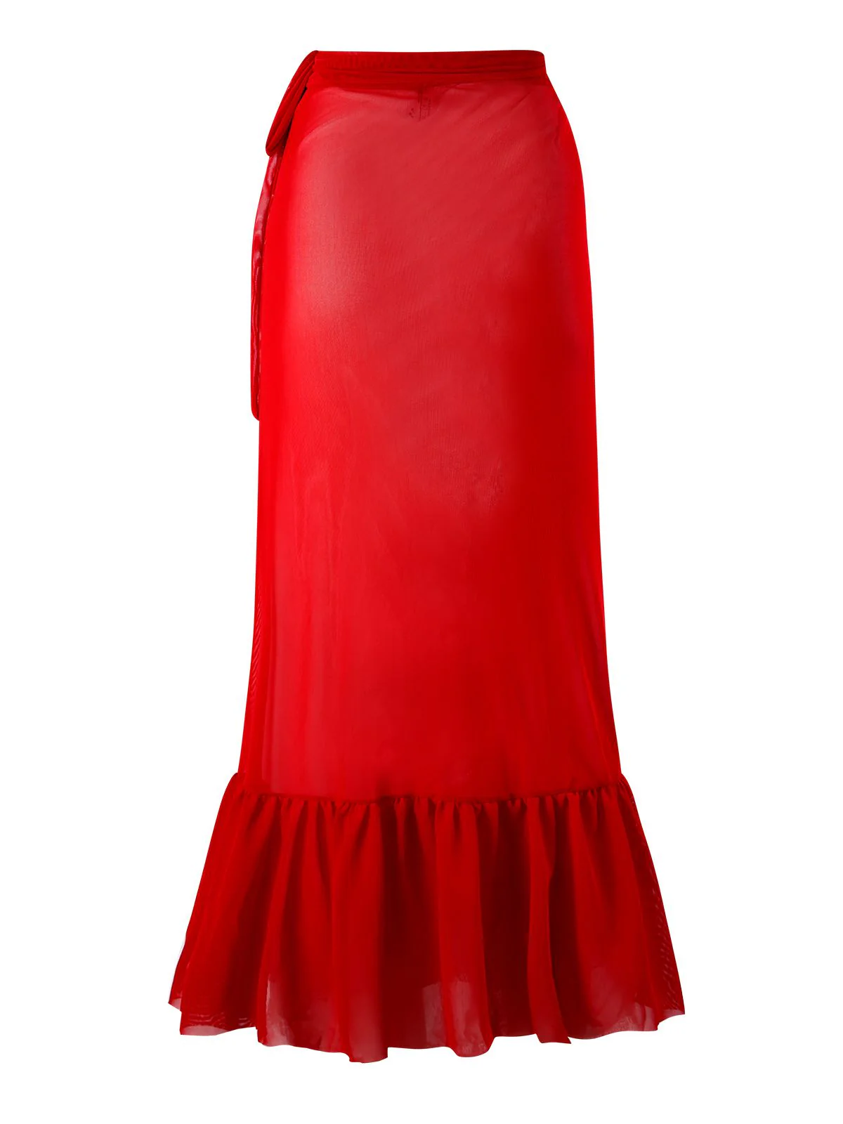 2PCS Red 1960s Solid 3D Flowers Swimsuit & Cover-Up - Image 5