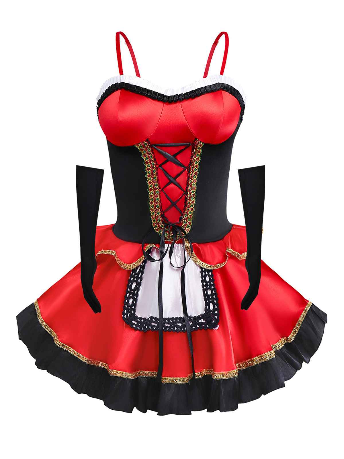 2PCS Red 1970s Riding Hood Costume Cape With Corset Dress - Image 2