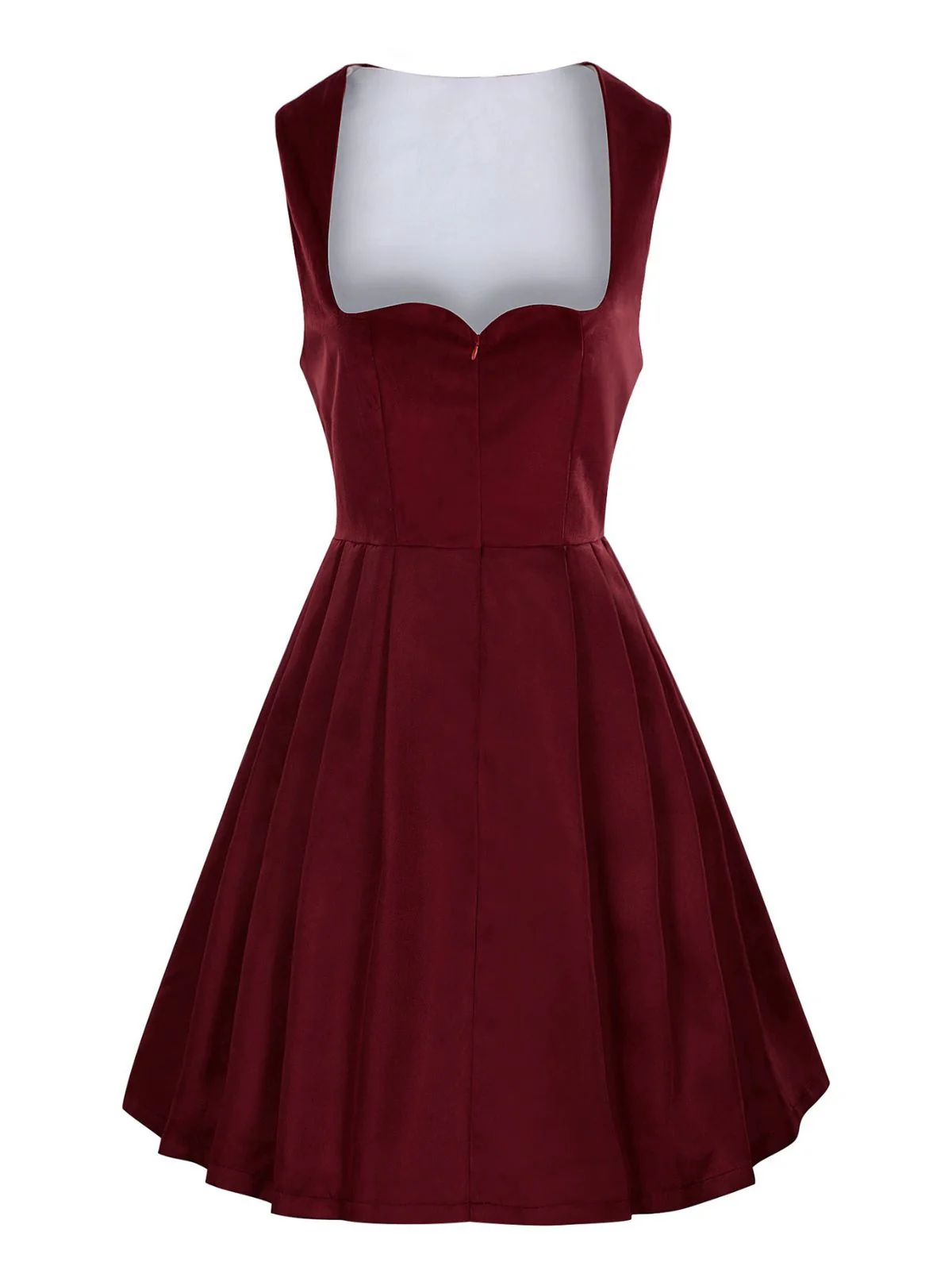 2PCS Wine Red 1950s Ethnic Floral Velvet Dress & Apron - Image 2