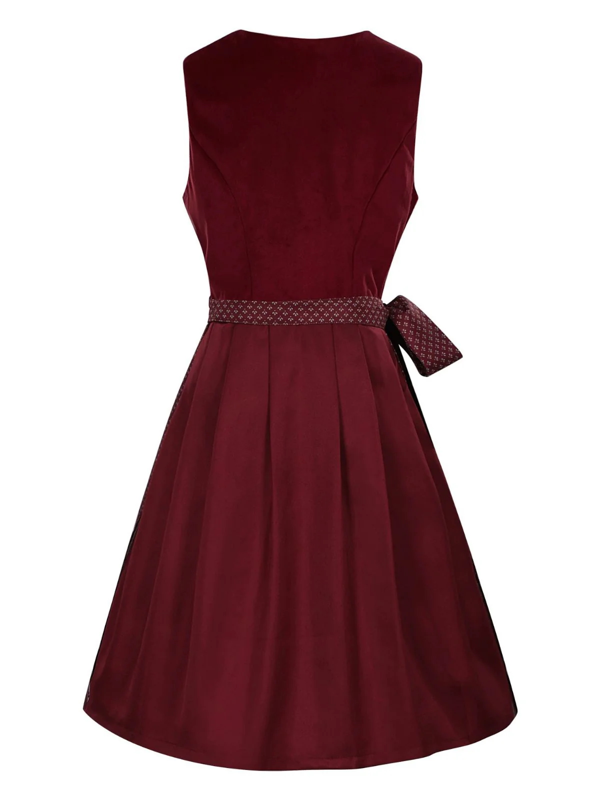 2PCS Wine Red 1950s Ethnic Floral Velvet Dress & Apron - Image 3