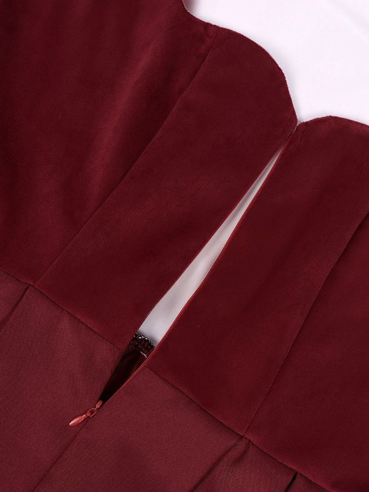 2PCS Wine Red 1950s Ethnic Floral Velvet Dress & Apron - Image 4