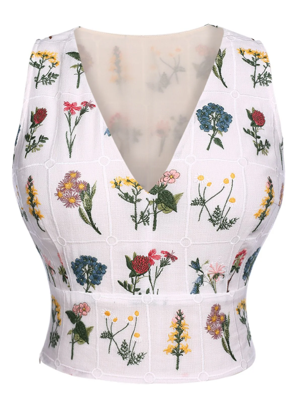 2PCS Yellow 1950s Embroidery Top & Pockets Shorts - Image 3