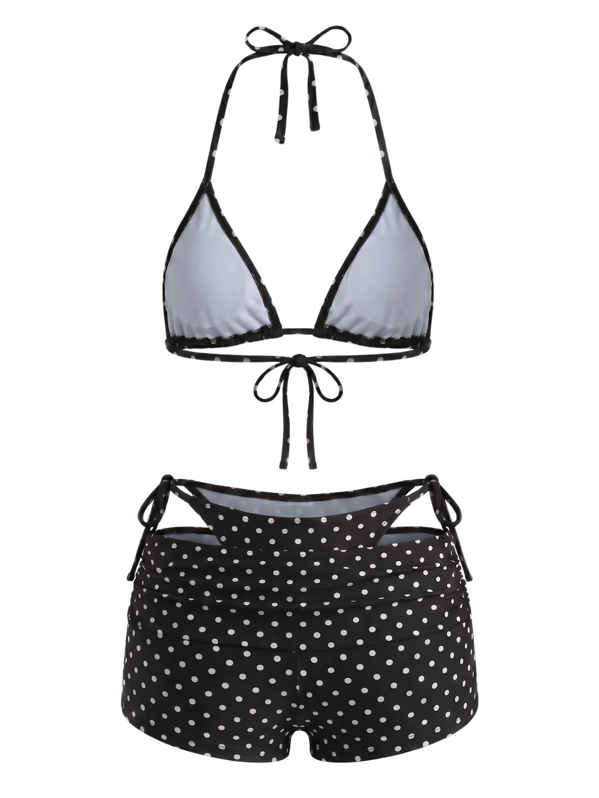 3PCS 1950s Polka Dot Halter Tie Shorts Bikini Set - Image 13