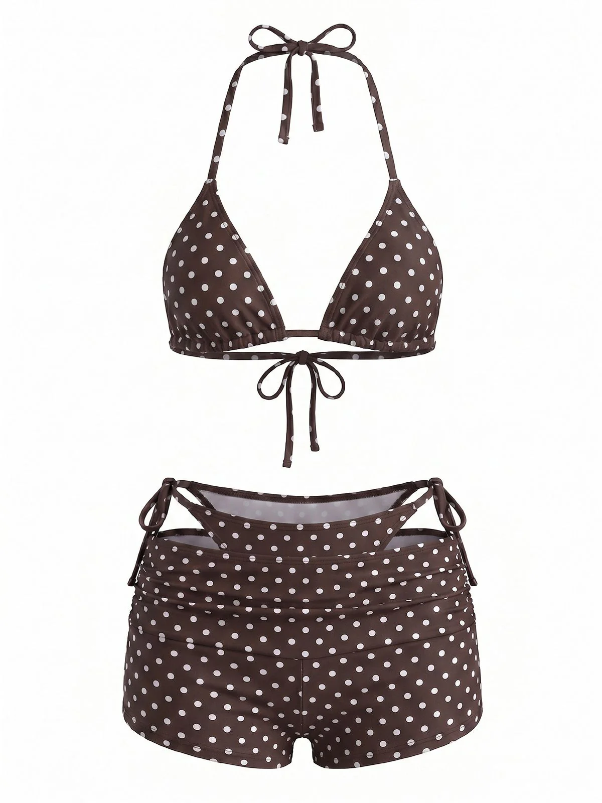3PCS 1950s Polka Dot Halter Tie Shorts Bikini Set - Image 7