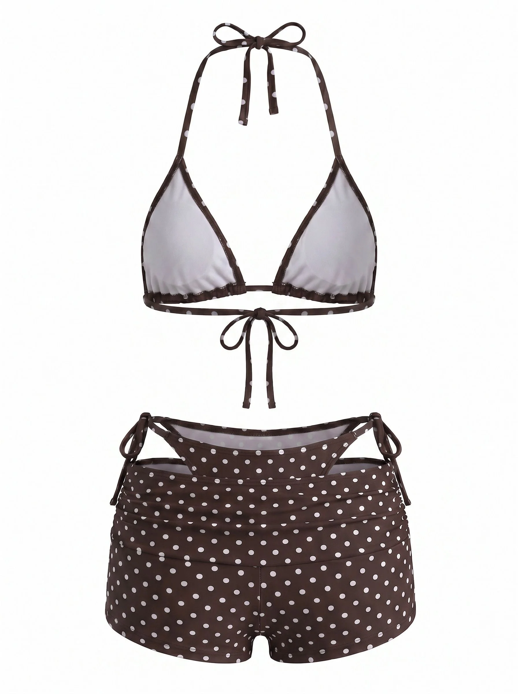 3PCS 1950s Polka Dot Halter Tie Shorts Bikini Set - Image 8