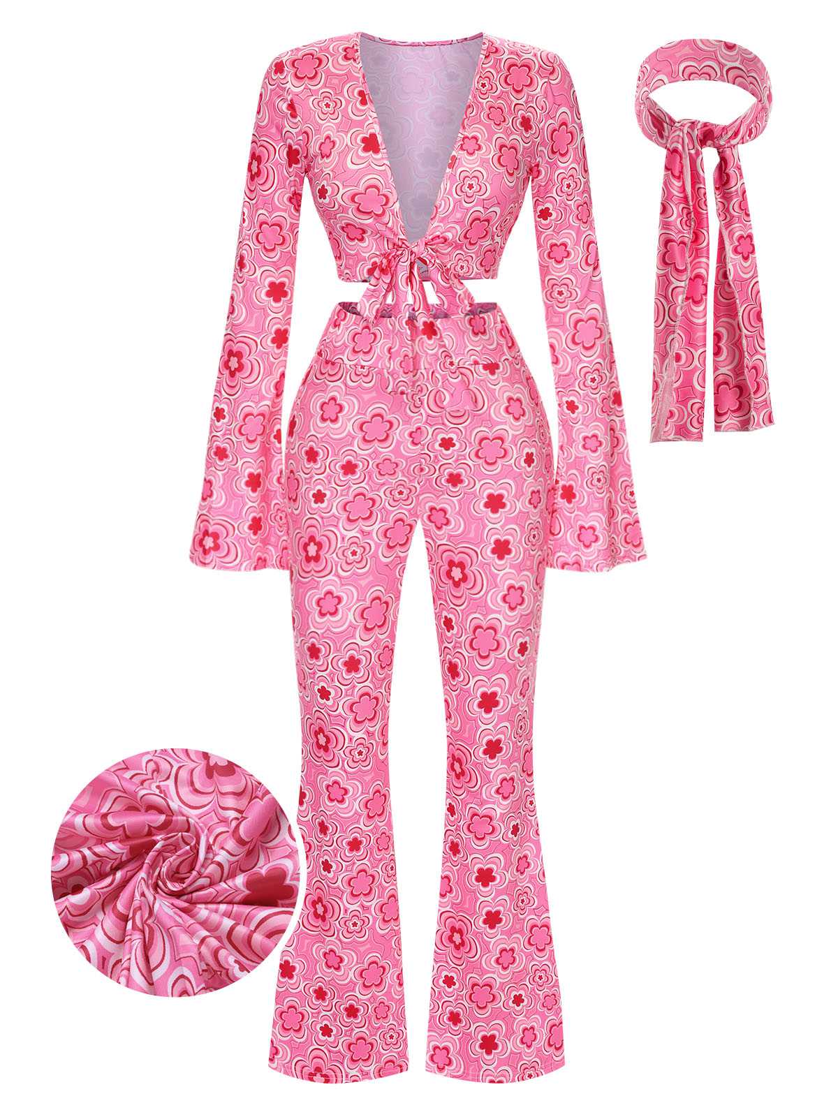 3PCS 1970s Flare Sleeve Disco Hippie Costume Set