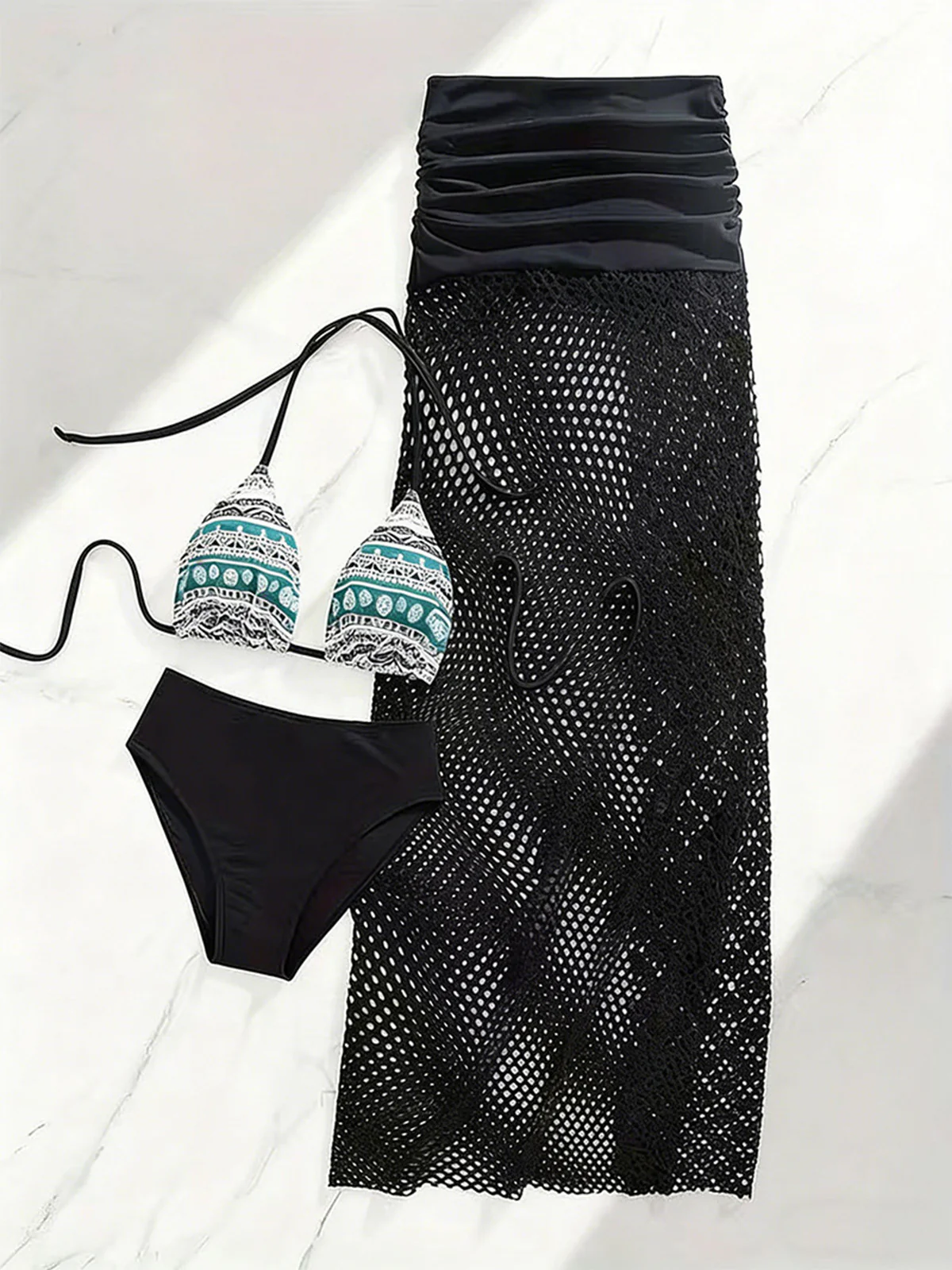 3PCS 1980s Boho Style Bikini Set & Cover-Up - Image 10