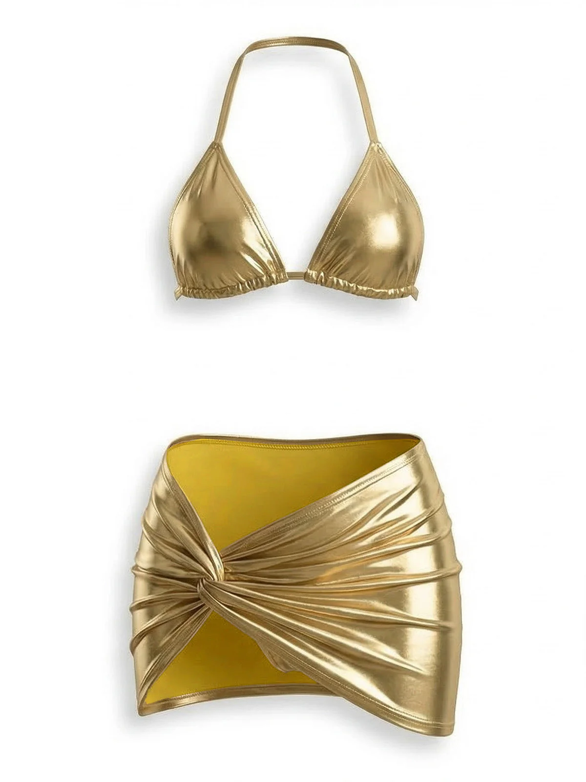 3PCS 1980s Metallic Bikini Set & Cover-Up