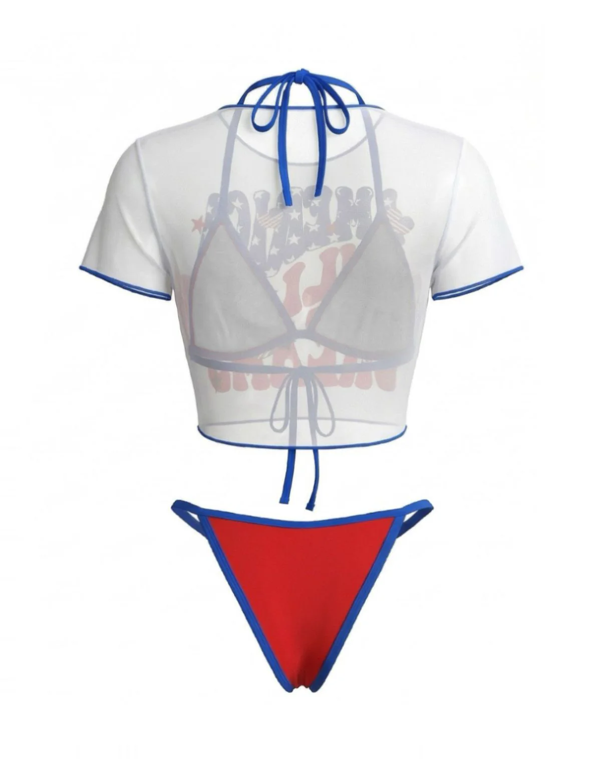 3PCS 1980s Patriotic Graphic Mesh Crop Top & Bikini Set - Image 3