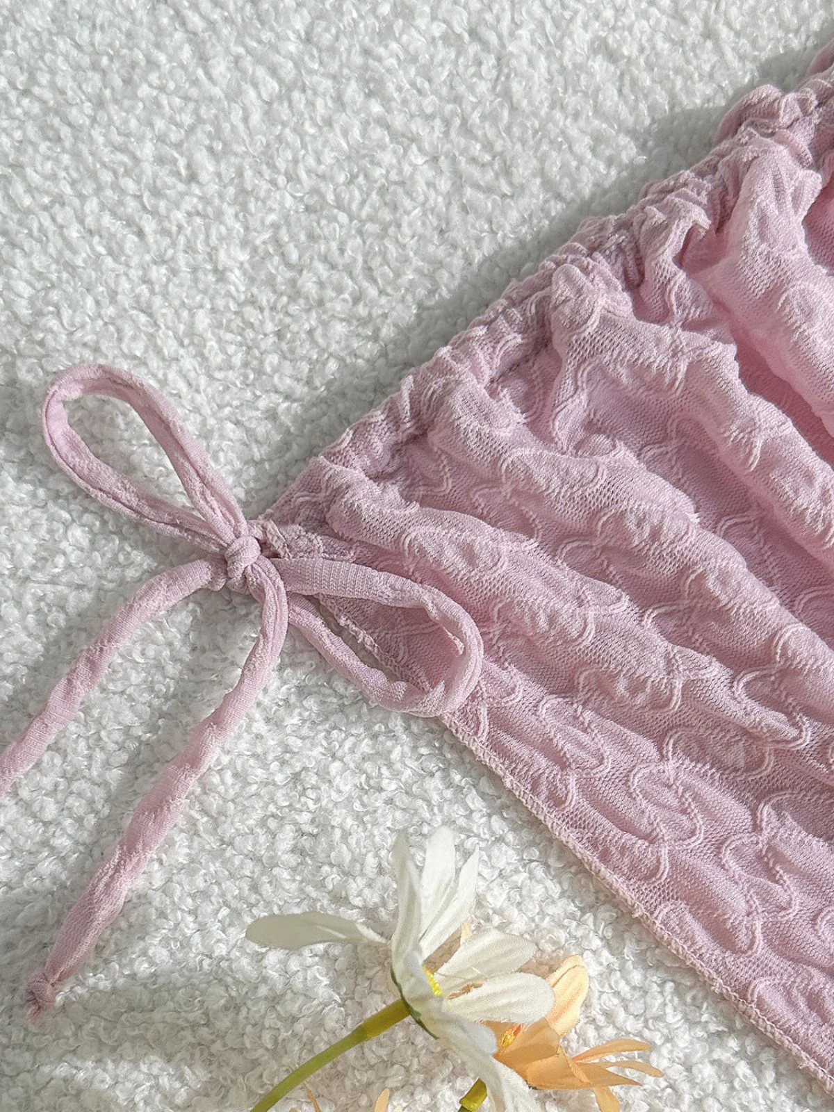 3PCS Pink 1950s Halter Pleated Twist Bikini Set & Cover-Up - Image 5