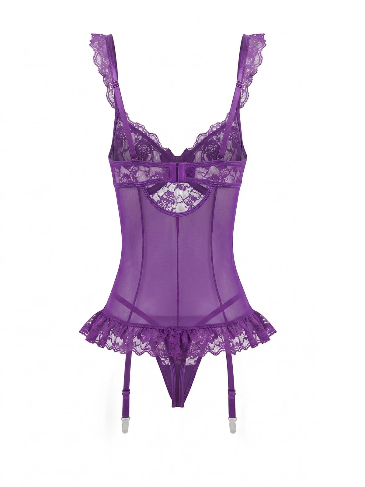 3PCS Purple 1980s Lace Lingerie Set with Stockings - Image 4