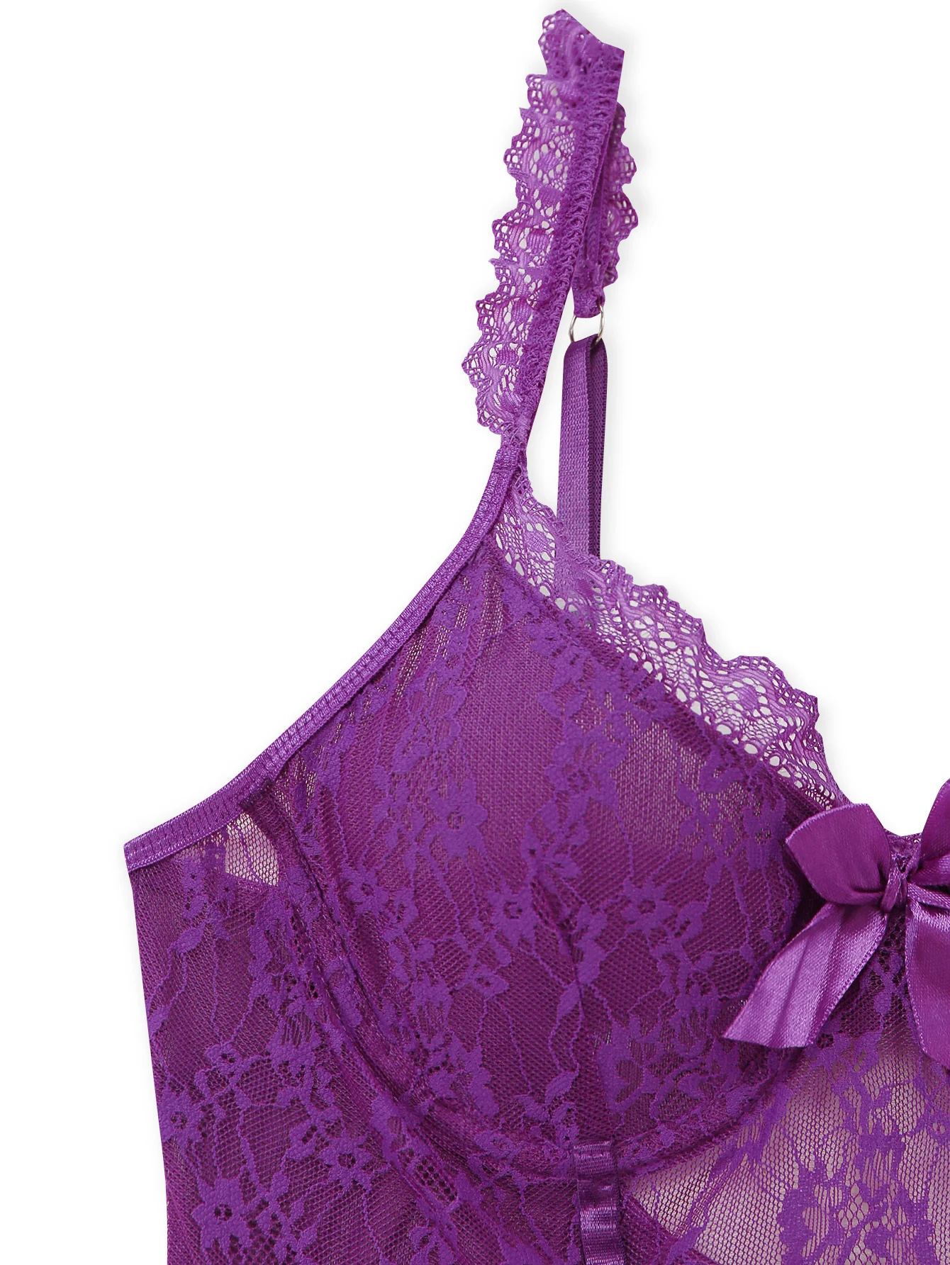 3PCS Purple 1980s Lace Lingerie Set with Stockings - Image 5