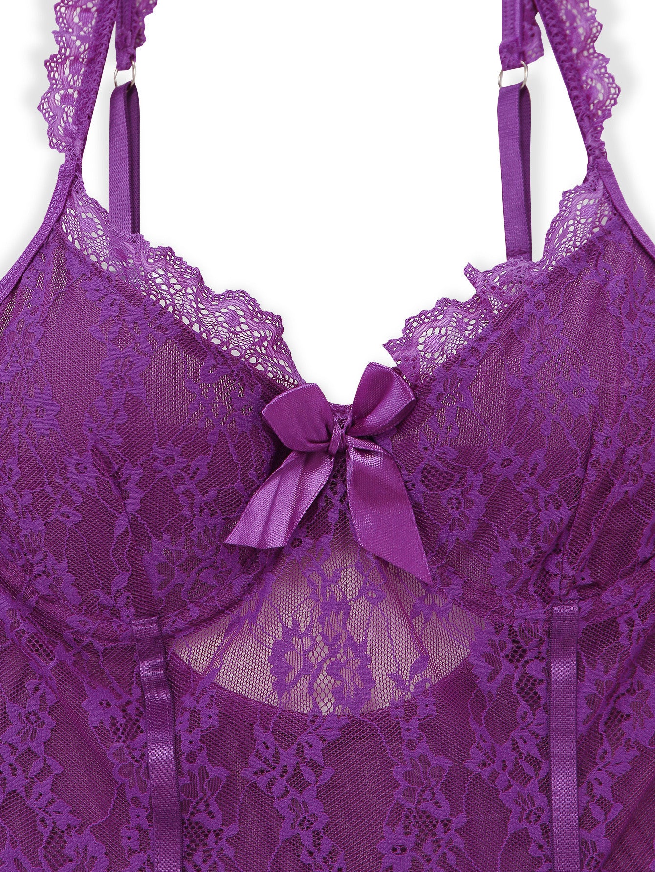 3PCS Purple 1980s Lace Lingerie Set with Stockings - Image 8