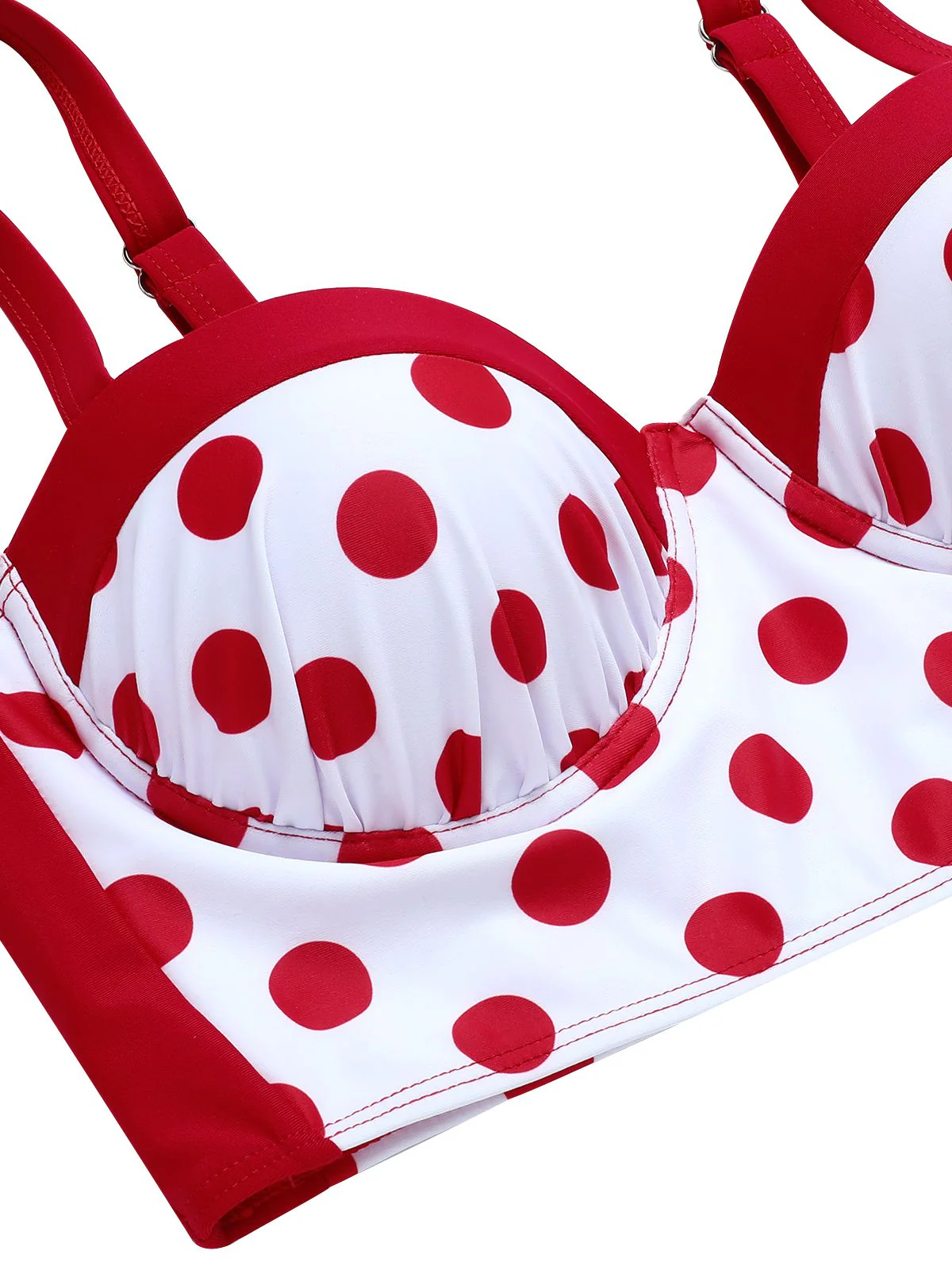 Red 1950s Polka Dot Pleated Swimsuit - Image 9