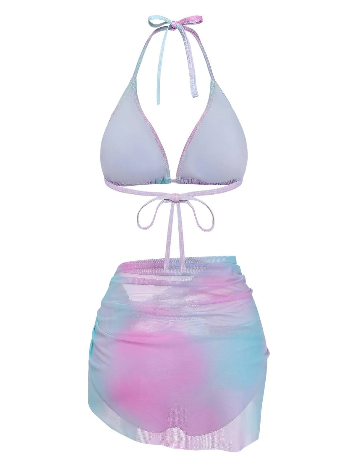 [Pre-Sale] 3PCS Y2K Halter Ombre Bikini Set & Cover-Up - Image 3