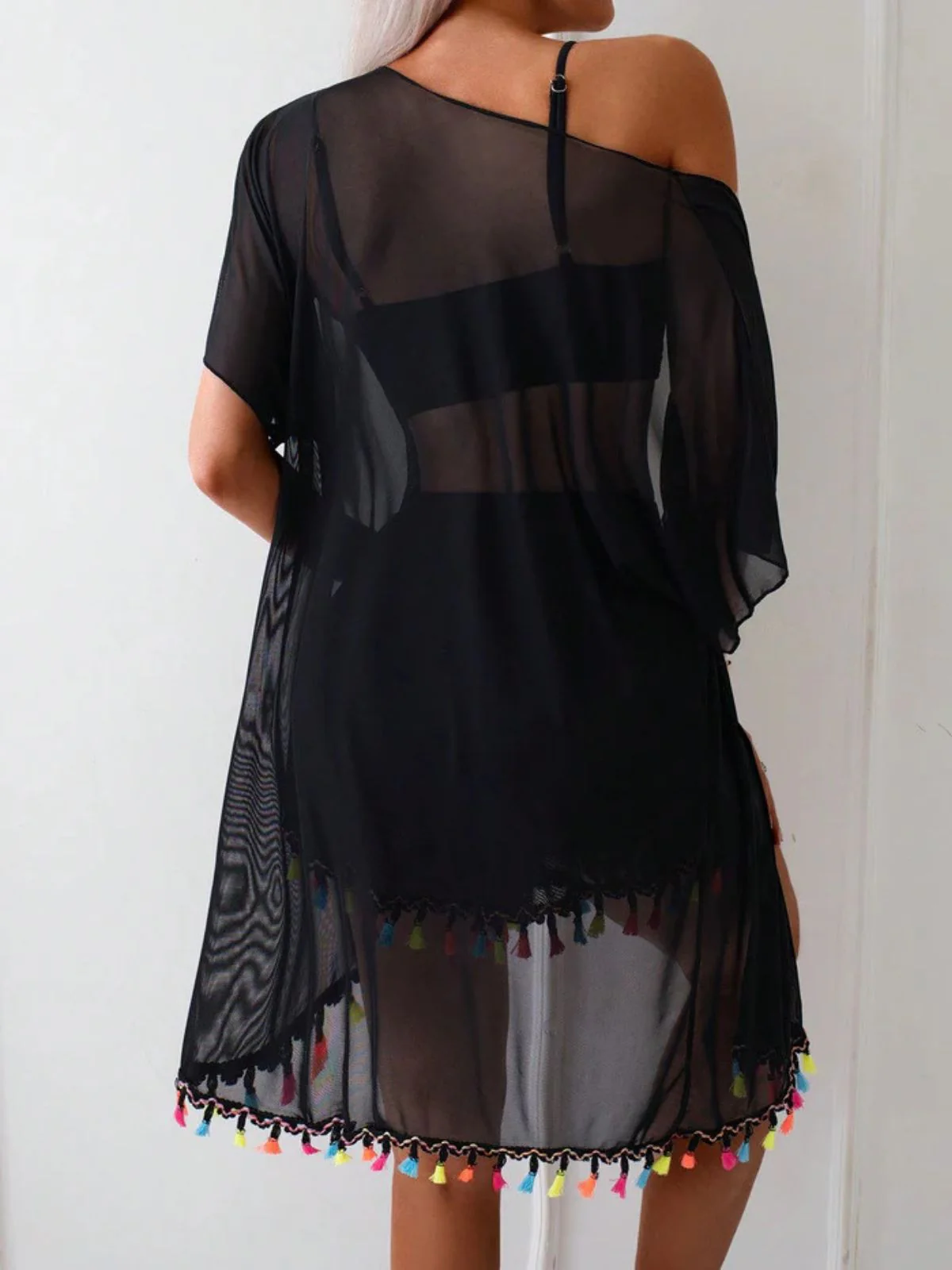 4PCS 1970s Boho Striped Bikini & Fringe Cover-Up Set - Image 9