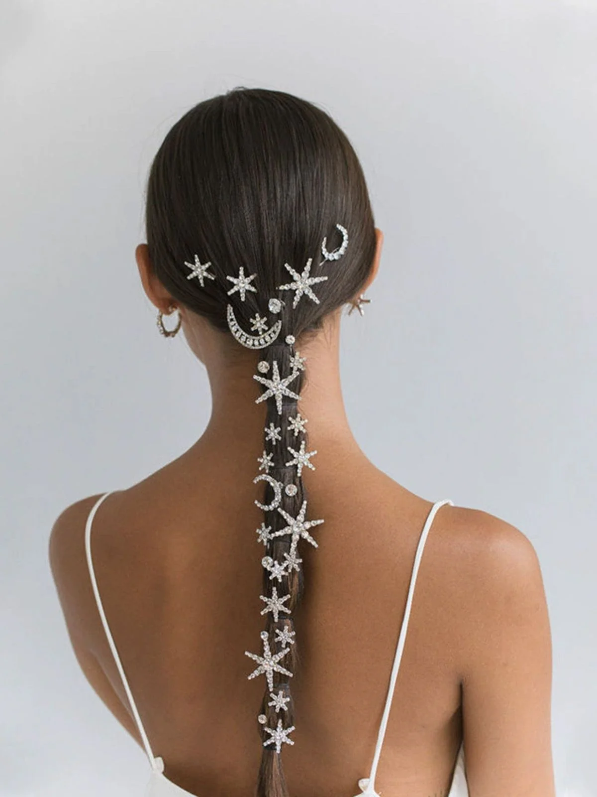5PCS Silver Ses Crystal Star Moon HairPin Set