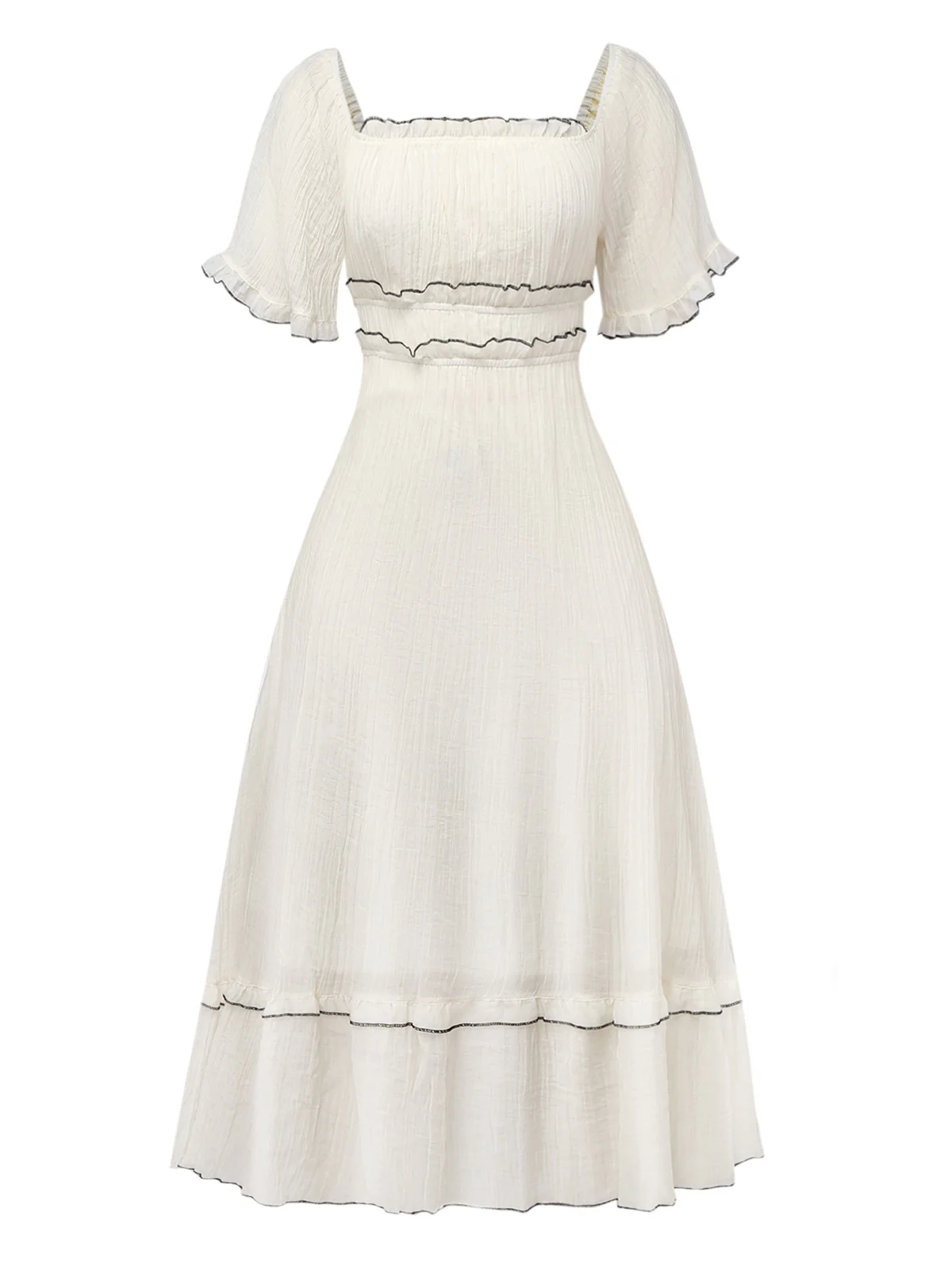 Apricot 1930s Square Neck Textured Binding Dress