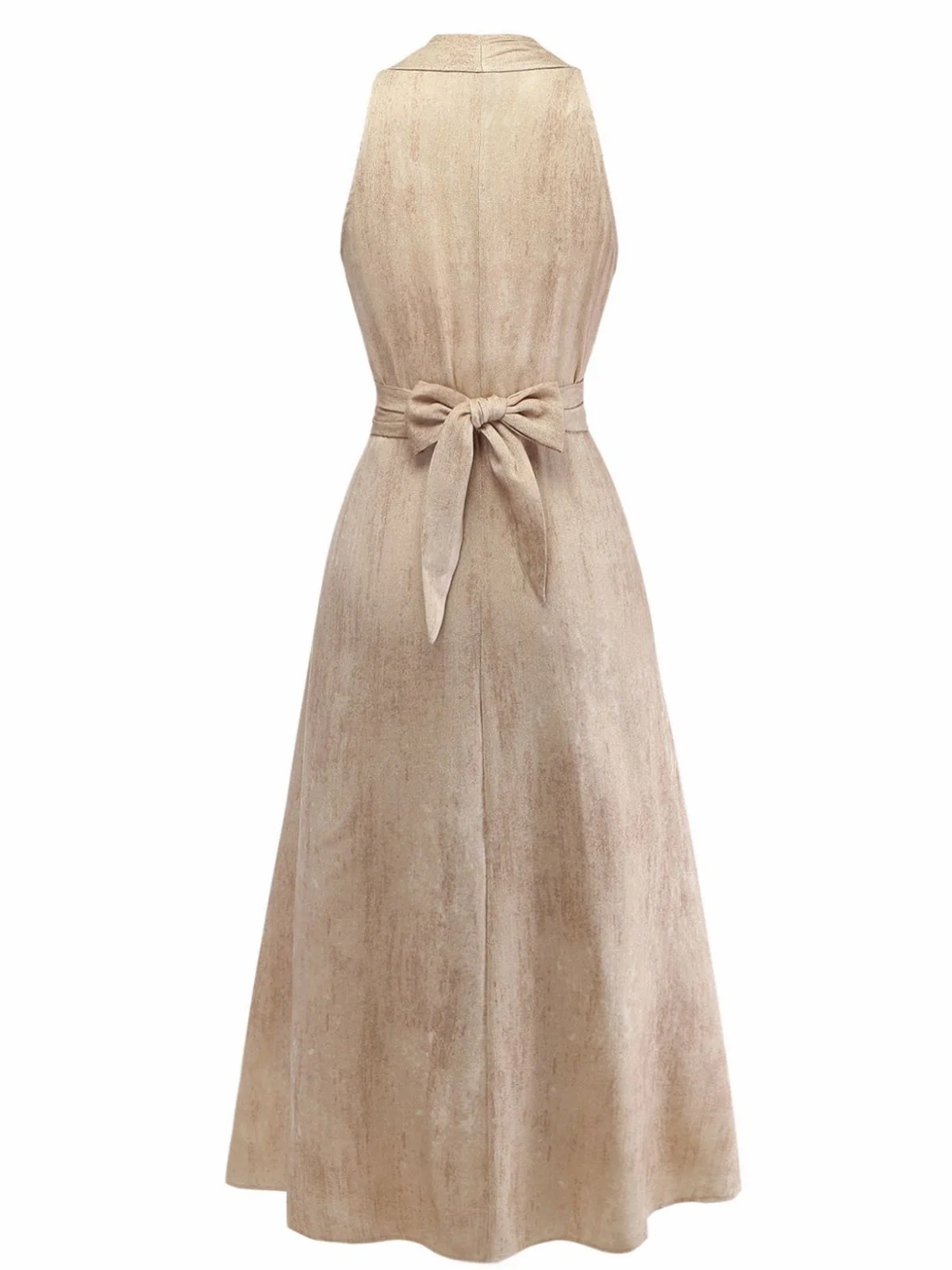 Apricot 1940s Linen V-Neck Sleeveless Belted Maxi Dress - Image 4