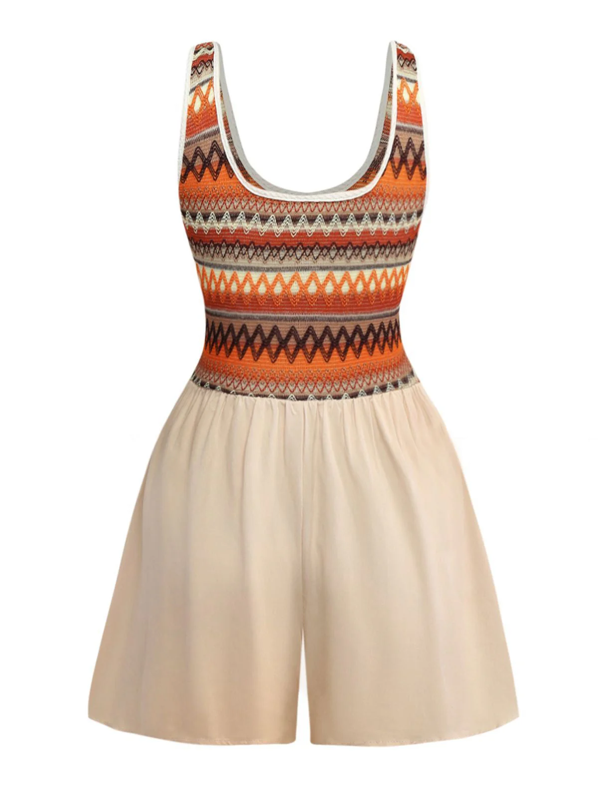 Apricot 1970s Boho Square Neck Patchwork Romper - Image 6