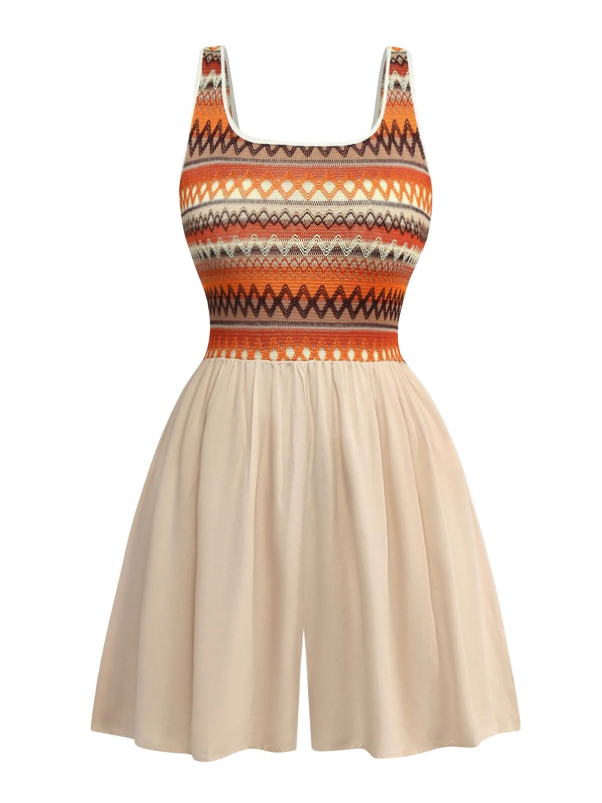 Apricot 1970s Boho Square Neck Patchwork Romper - Image 9