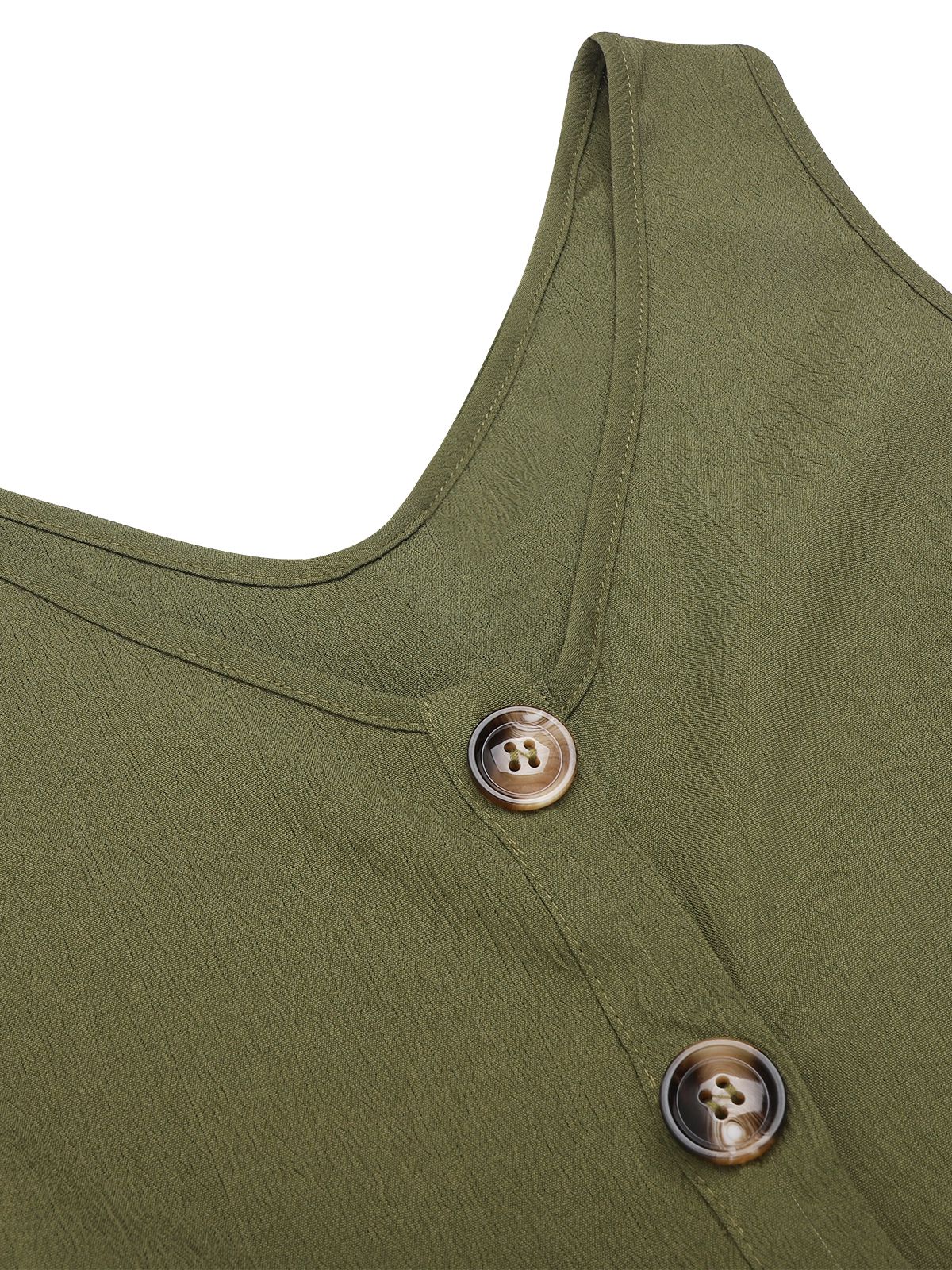Olive Green 1950s V-Neck Button Waist Tie Romper - Image 6