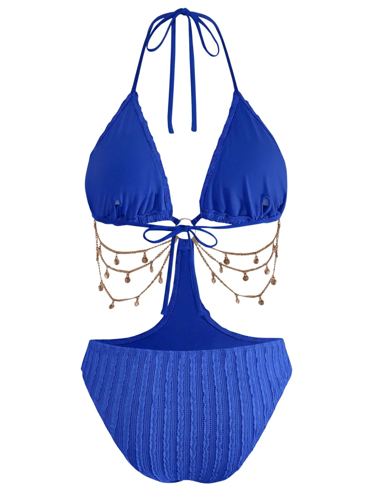 Green 1930s Solid Metal Chain Cutout Swimsuit - Image 10