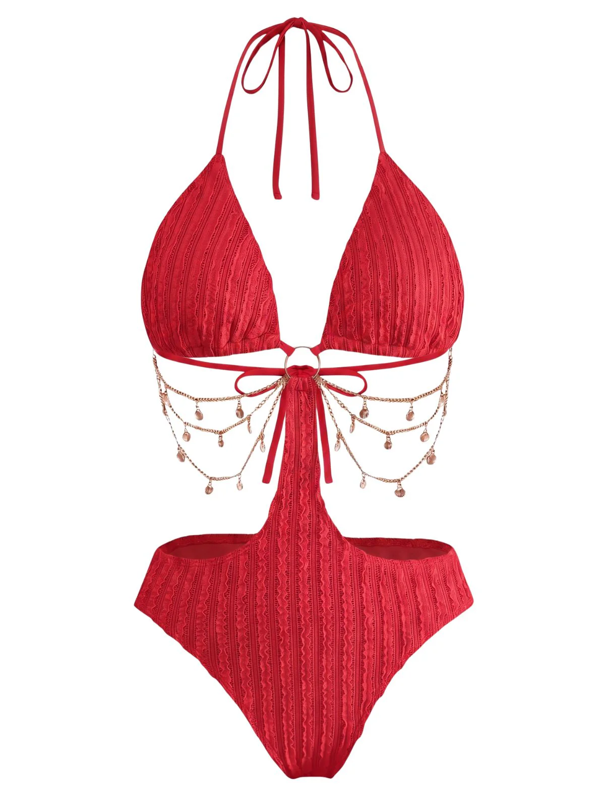 Green 1930s Solid Metal Chain Cutout Swimsuit - Image 7