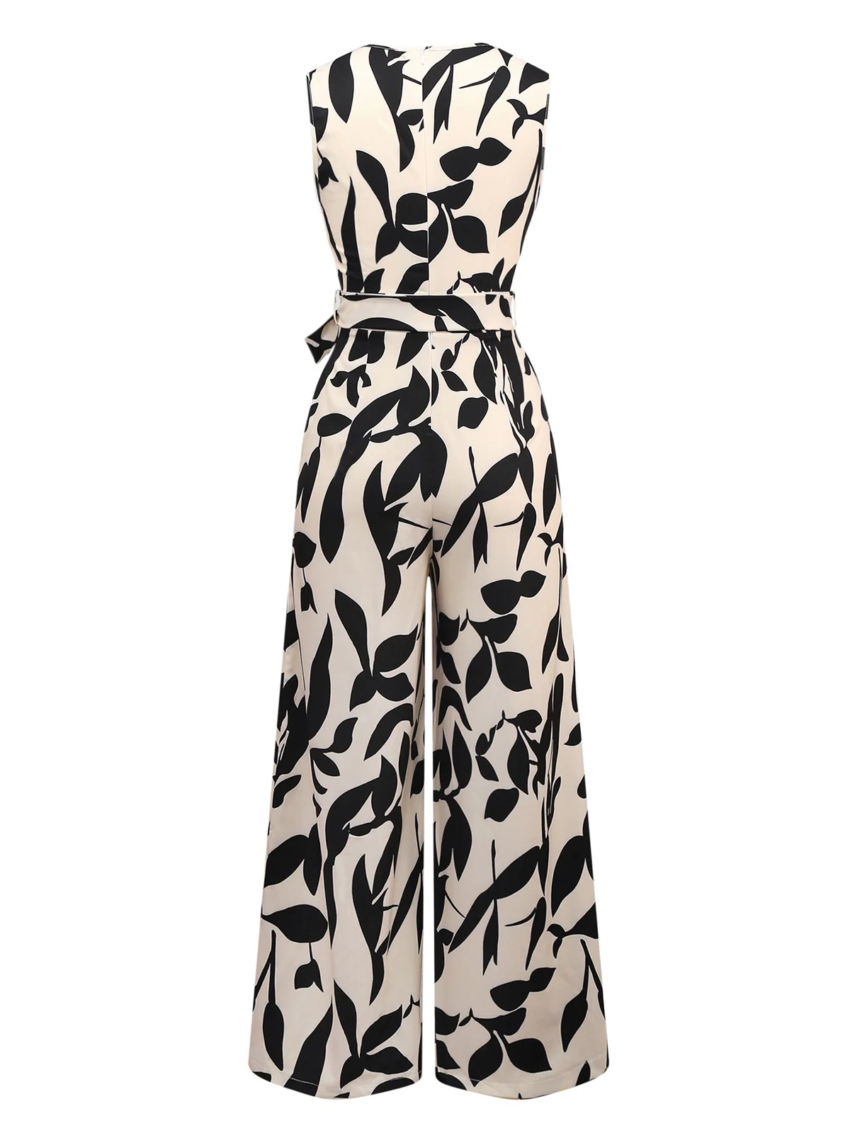 Beige 1930s Surplice Leaves Silhouette Jumpsuit - Image 2