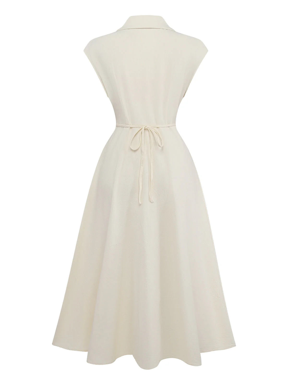 Beige 1940s Embroidered Floral Cap Sleeve Dress - Image 3