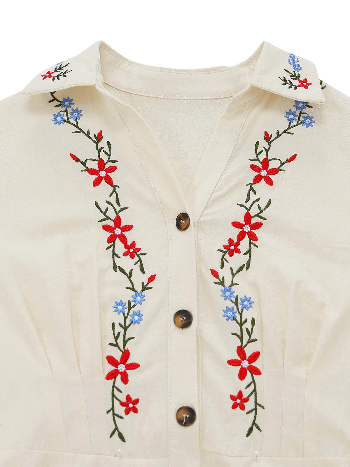 Beige 1940s Embroidered Floral Cap Sleeve Dress - Image 5