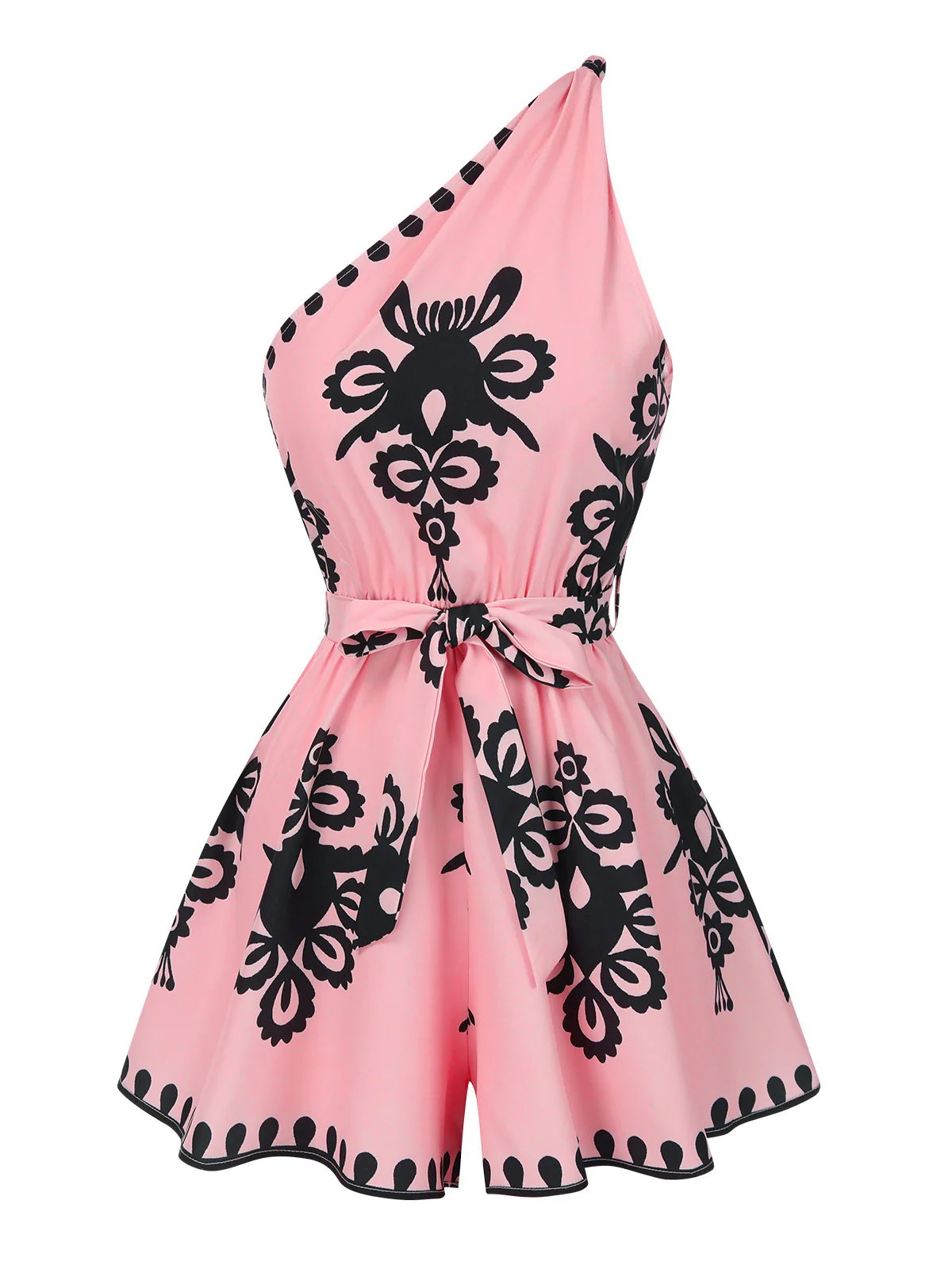 [Pre-Sale] Beige 1940s Oblique Neck Tribal Printed Romper - Image 4